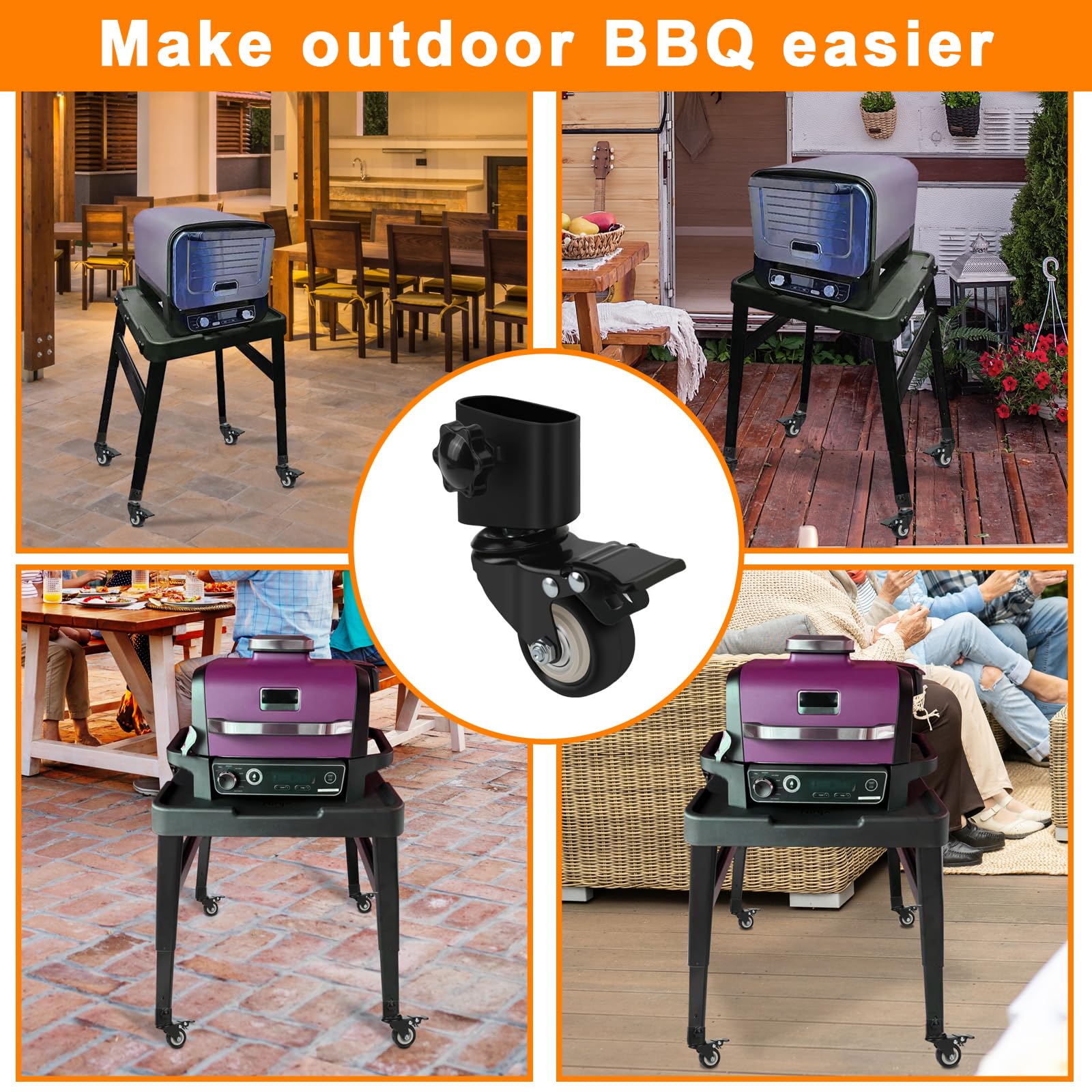 Ninja XSKUNSTAND Outdoor Stand Caster Wheels Kit - 360° Swivel with Brake for Ninja OG & OO Series Grill Stand & Pizza Oven Stand | Heavy Duty Woodfire Outdoor Grill Accessories | Perfect for Patio, Backyard BBQ & Outdoor Cooking