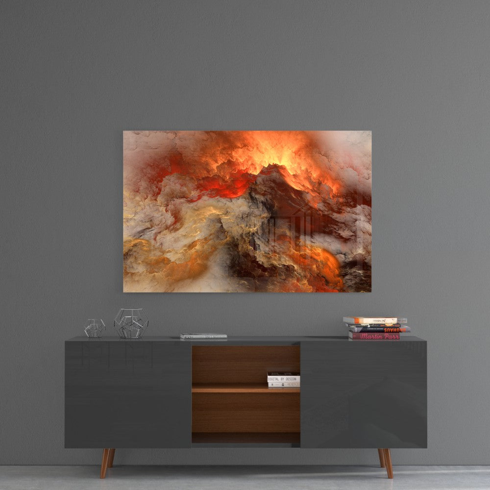 Red Apocalypse Glass Print Wall Art - Modern Abstract Home Decor for Living Room, Bedroom & Office - Perfect for Contemporary Interior Design