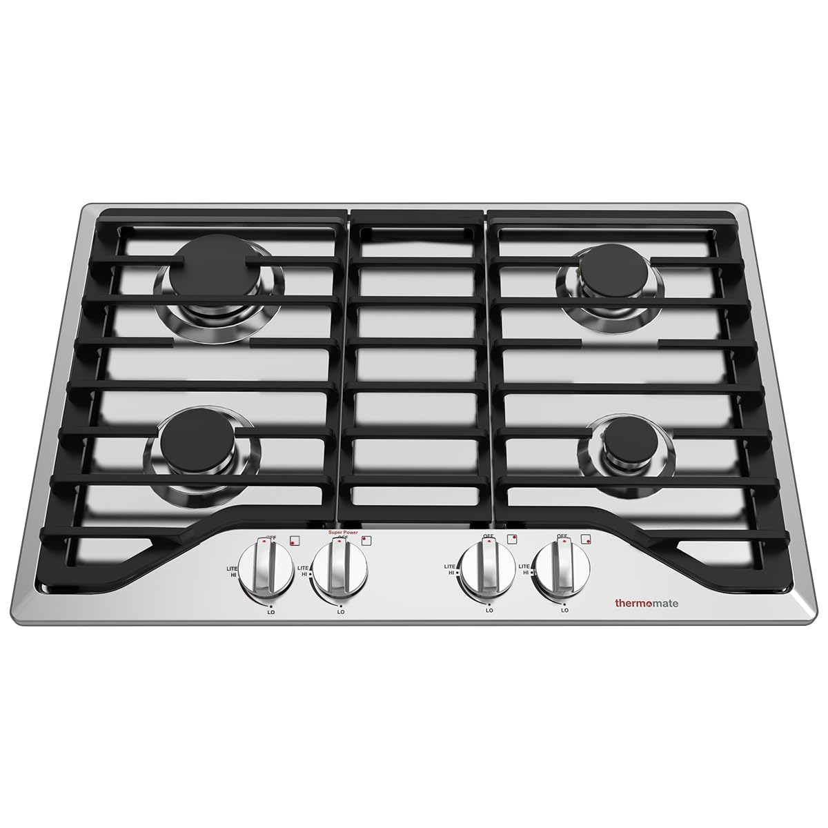ThermoMate 30 Inch Built-In Gas Cooktop with 4 High-Efficiency SABAF Burners - NG/LPG Convertible 304 Stainless Steel Hob - Flame Out Protection & CSA Certified - Perfect for Home Kitchen, Restaurant, and RV Cooking