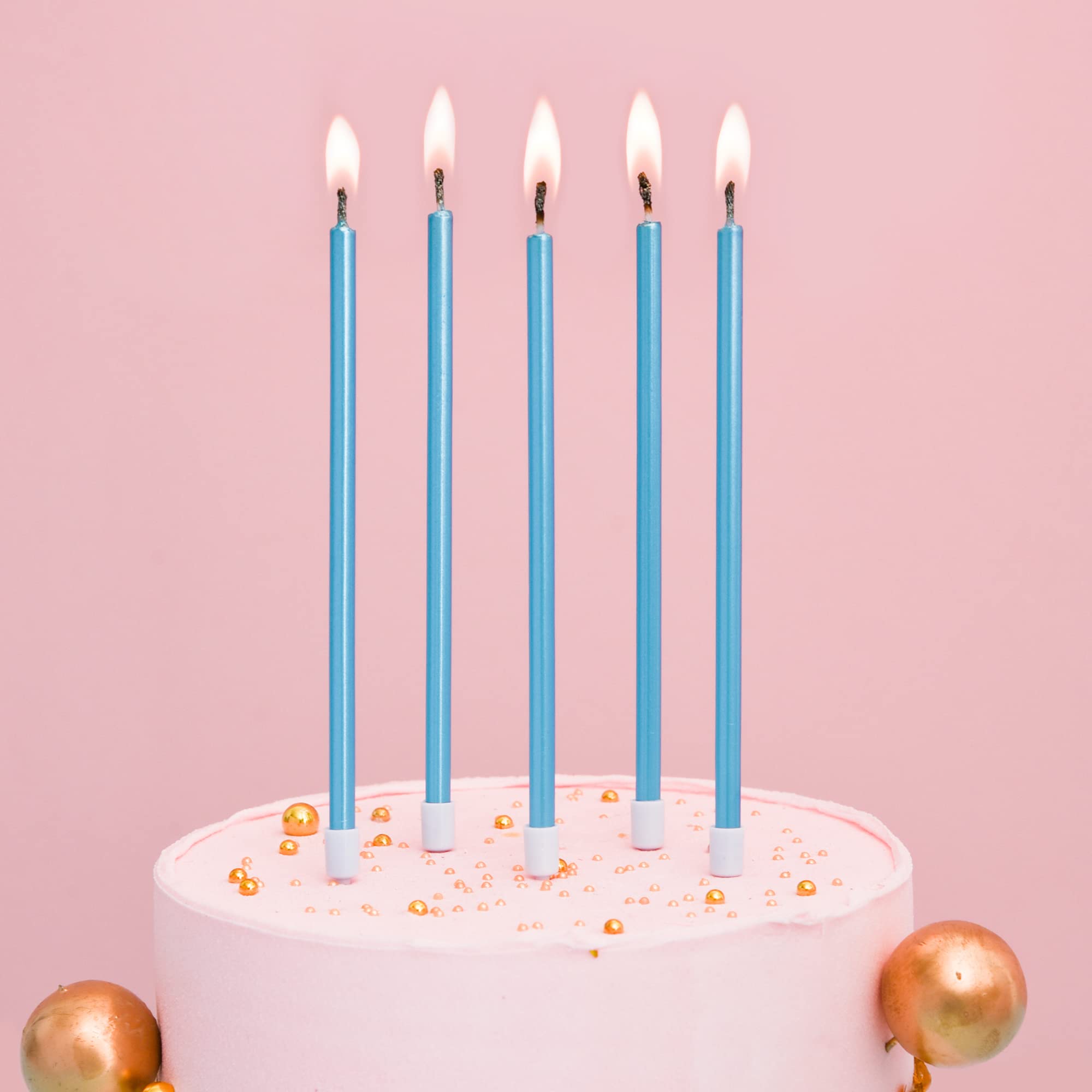 Bella Meri Blue Long Thin Metallic Birthday Candles - Elegant Cake Candles for Birthday Parties, Wedding Decorations & Special Events | Perfect for Cakes, Cupcakes & Dessert Displays