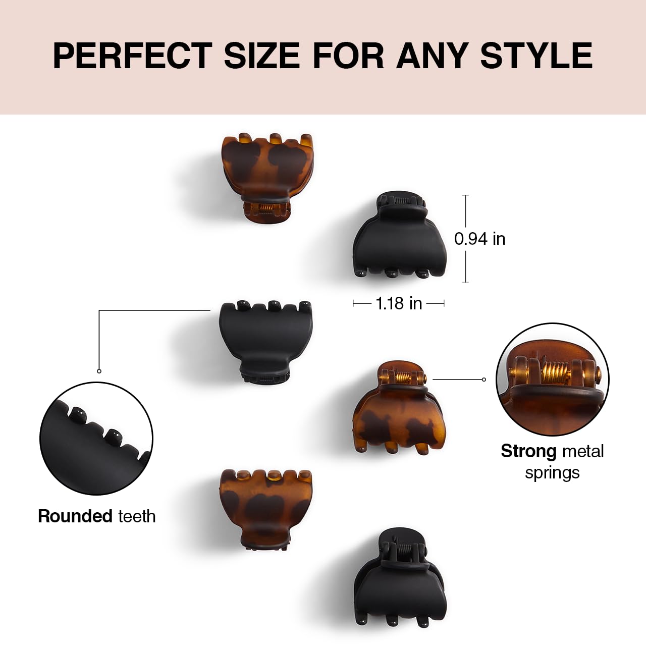 Eco-Friendly Kitsch Recycled Plastic Mini Hair Clips for Women - 6-Pack Tortoise & Black Claw Clips for Thin Hair | Perfect for Updos, Ponytails & Everyday Styling