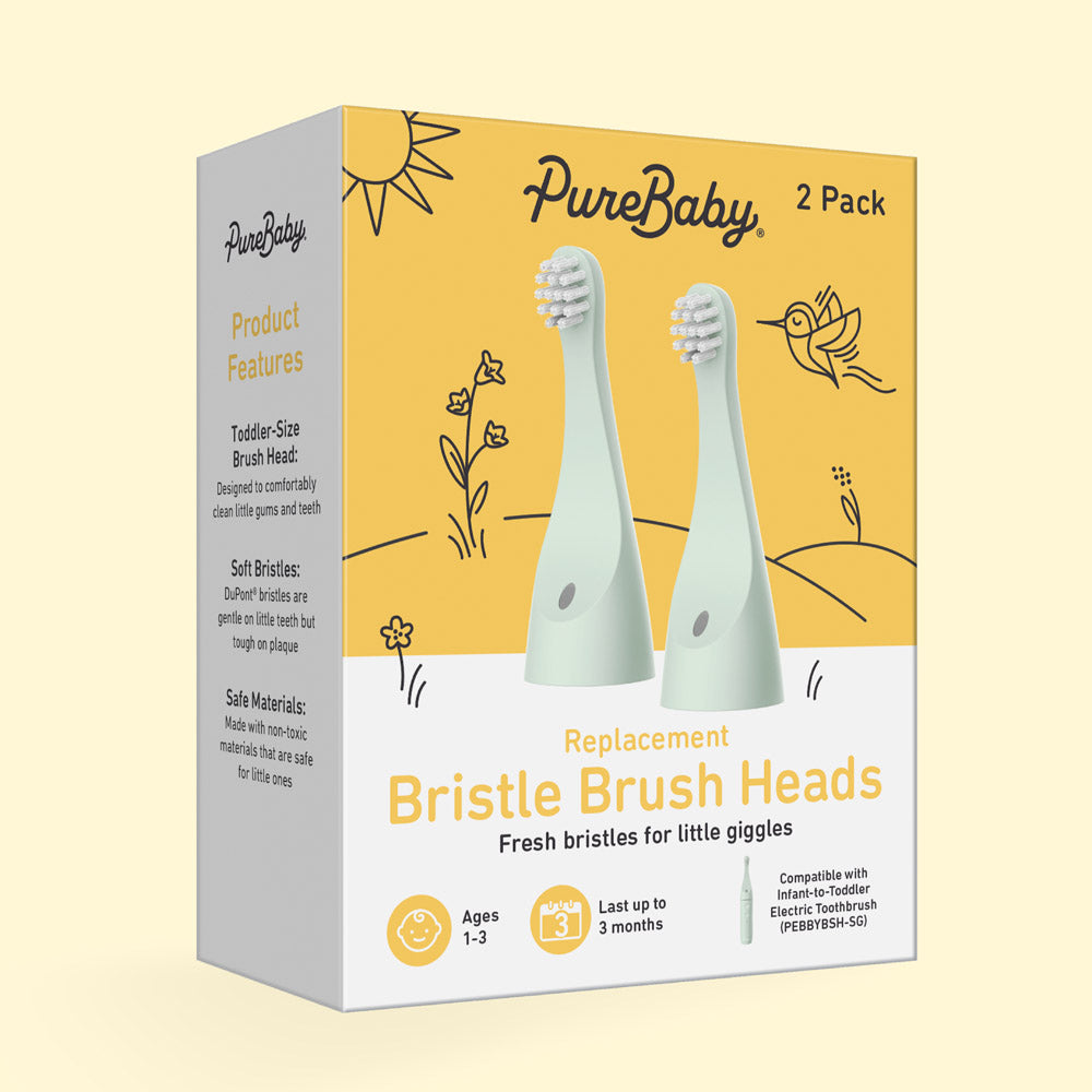 PureBaby Electric Toothbrush for Infants & Toddlers - 2 Pack Soft Bristle Replacement Brush Heads (PEBBYBSH SG) | Gentle Dental Care for Babies & Kids | Perfect for First Teeth & Oral Hygiene Routine
