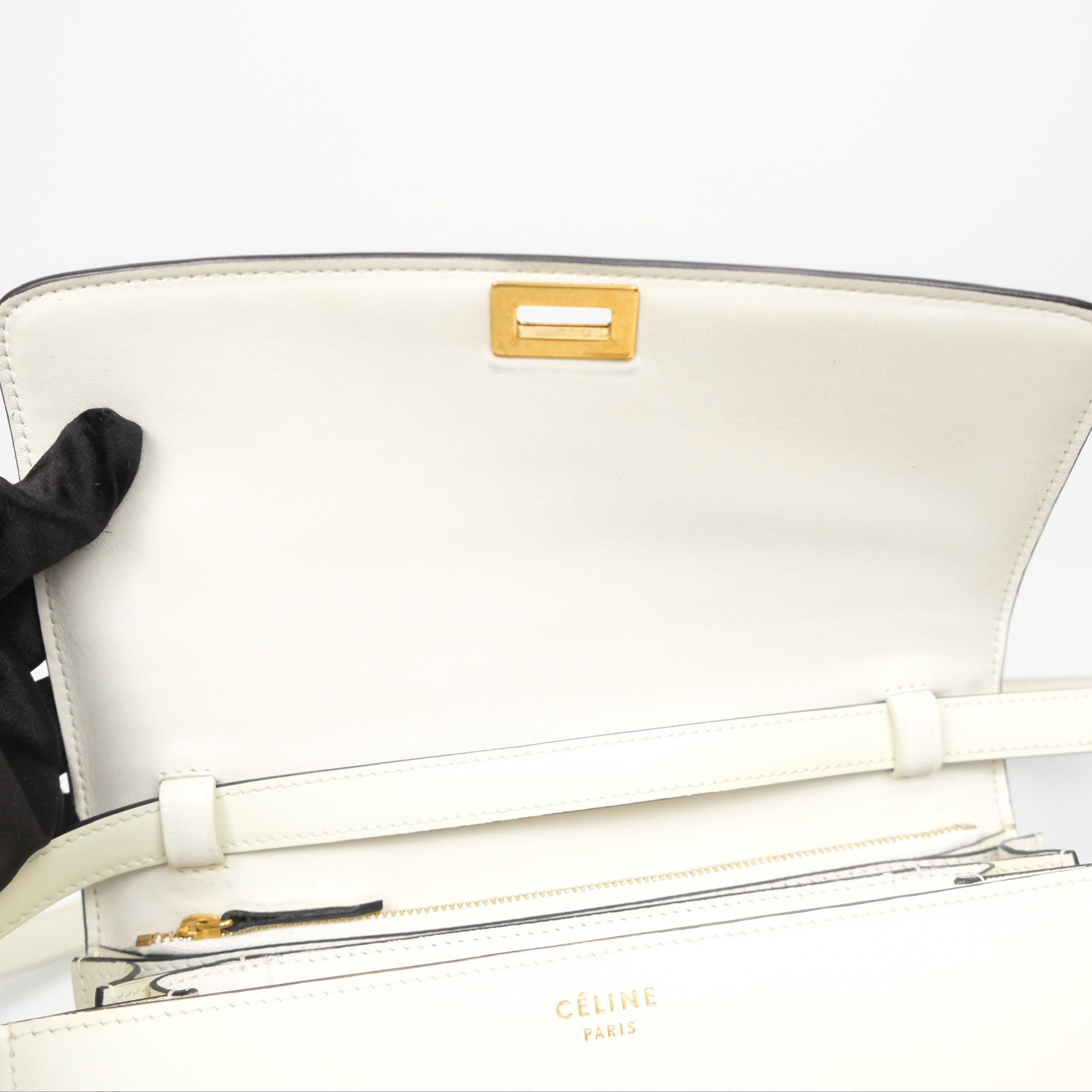 Celine Medium Classic Box Bag in White Patent Leather with Gold Hardware - Elegant Crossbody Purse for Women, Perfect for Work, Travel & Evening Events