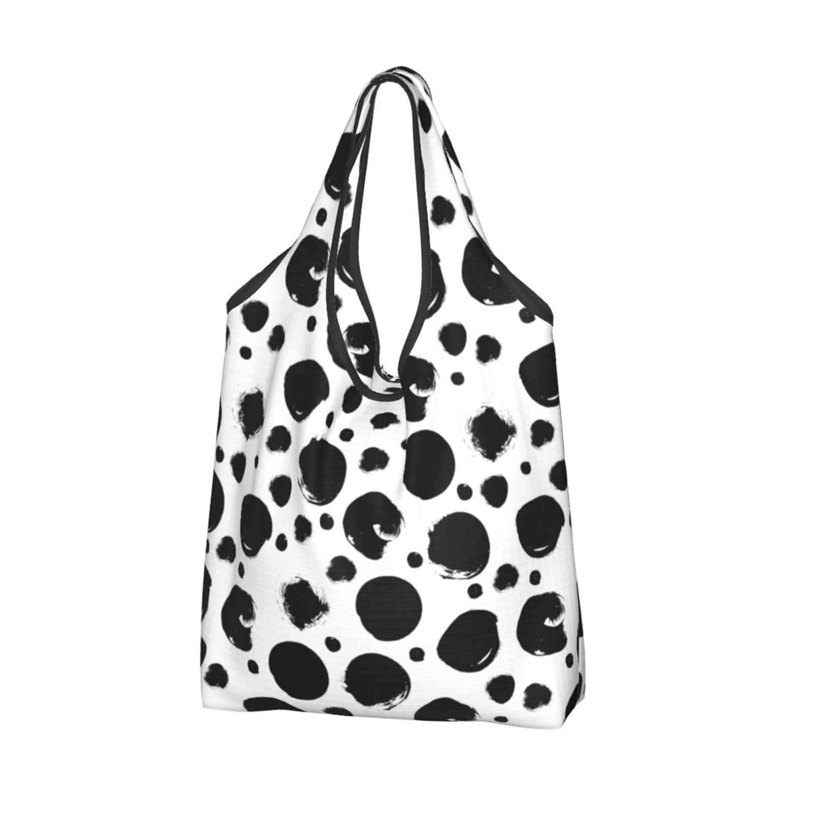 Eco-Friendly Black & White Circle Print Reusable Shopping Bags - Waterproof Large Grocery Tote with Handles, Foldable for Storage | Perfect for Grocery Runs, Beach Trips & Farmers Market Use