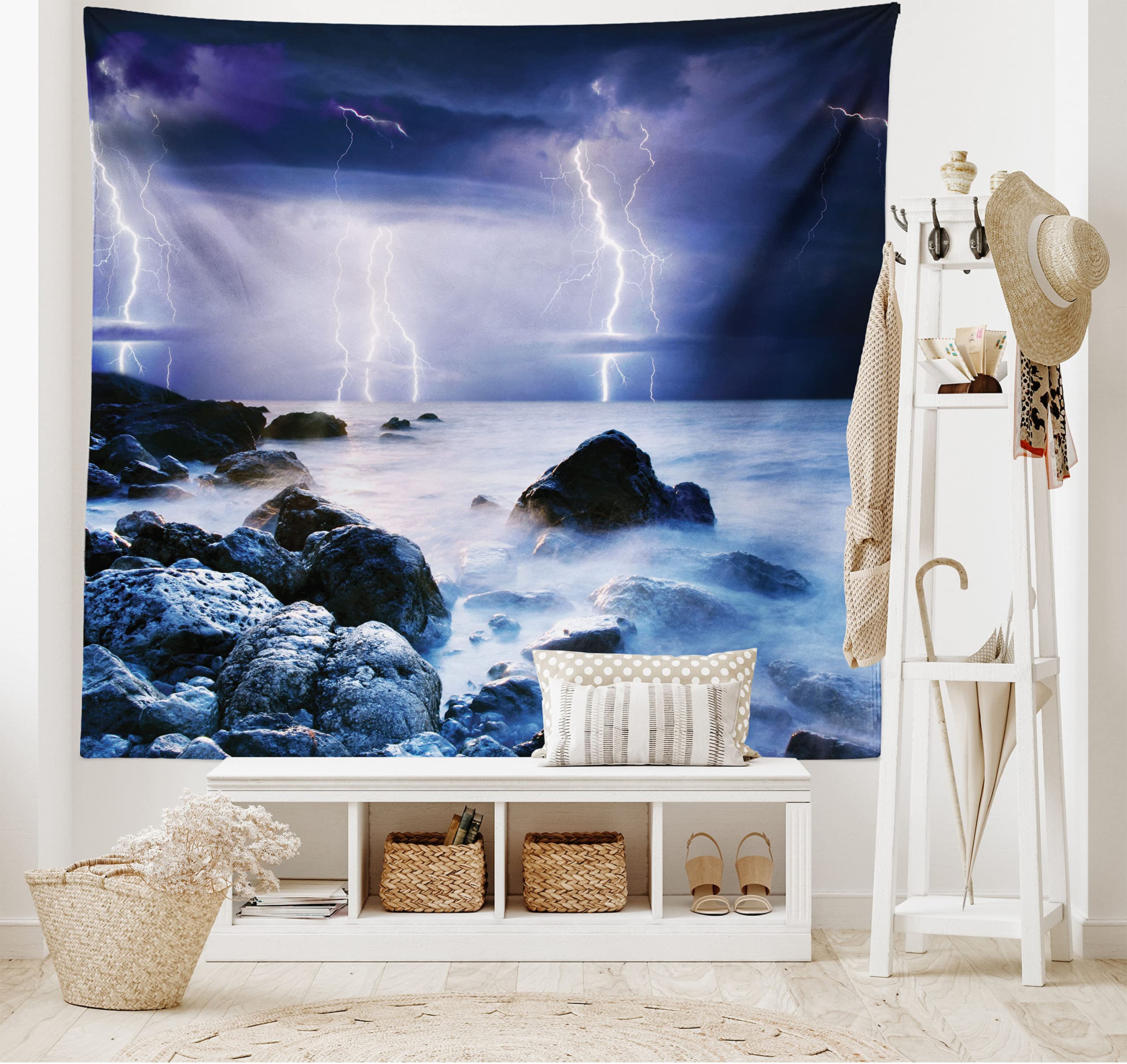 Ambesonne Nature Tapestry - Storm Over Ocean Rocks Wall Hanging for Bedroom Decor