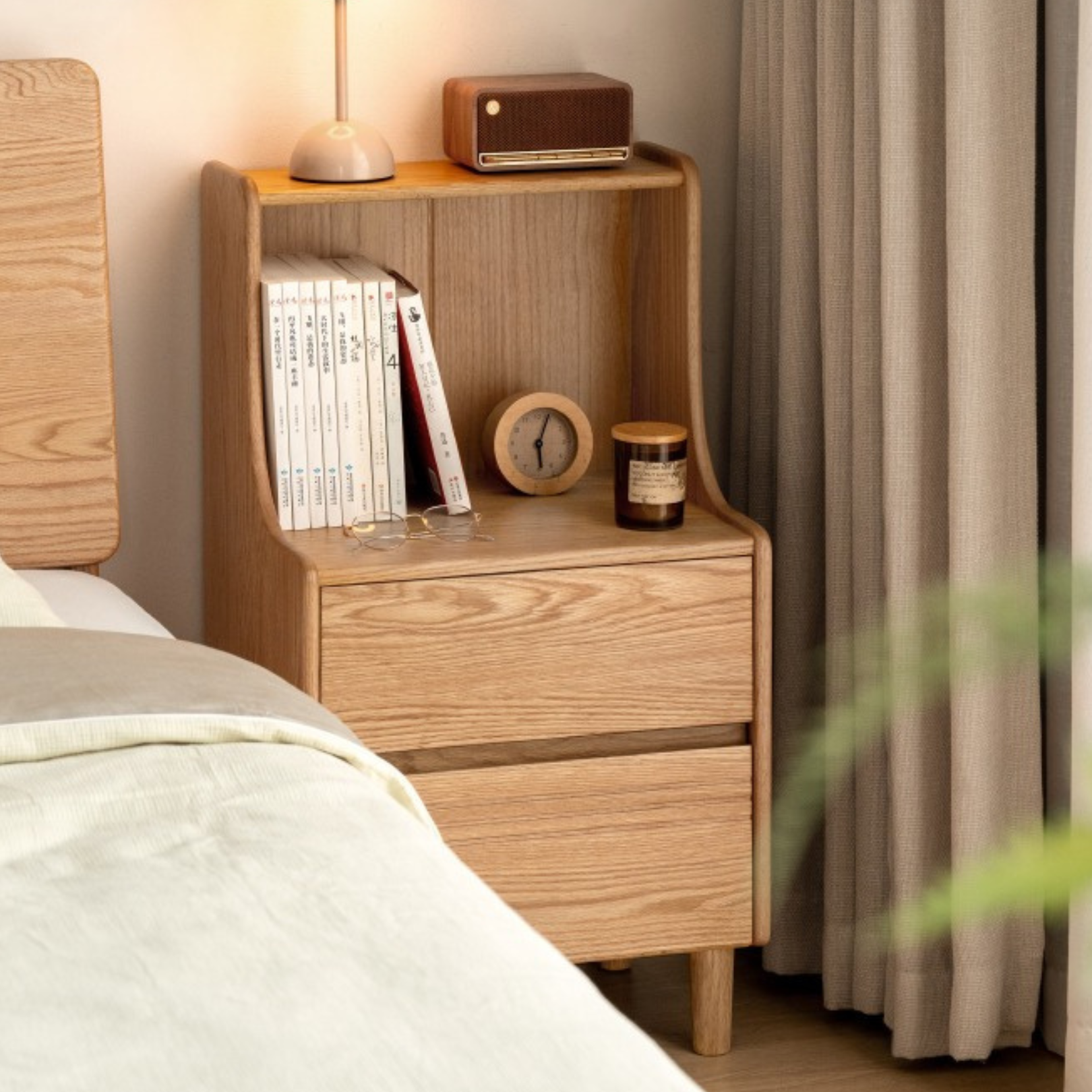 Solid Oak Wood Nightstand - Modern Bedside Table with Drawer for Bedroom, Living Room, or Guest Room - Durable & Stylish Furniture for Home Decor