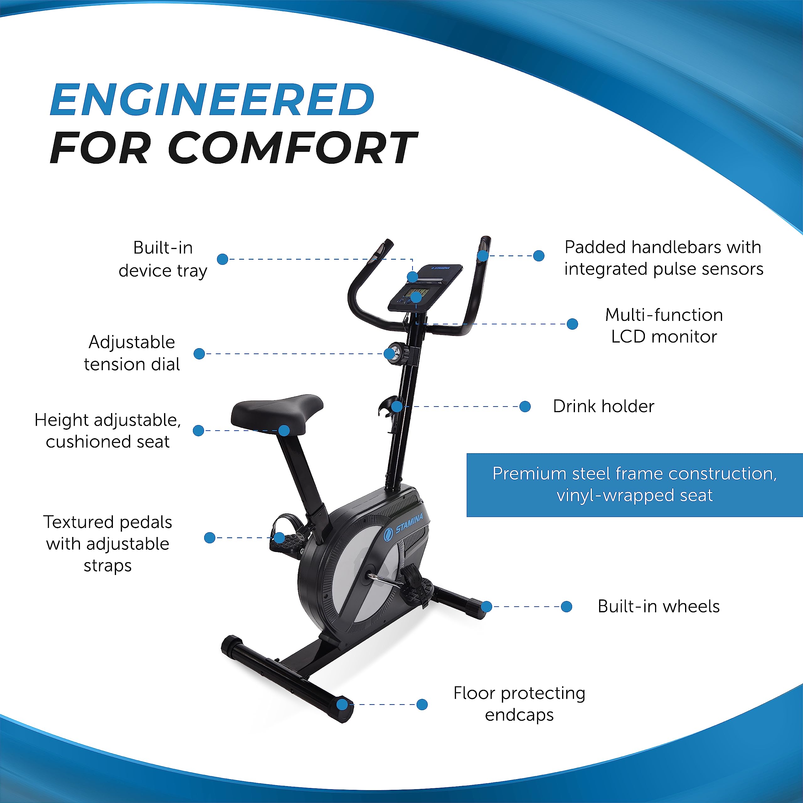 Stamina 1308 Upright Exercise Bike for Home Fitness - 300 lbs Weight Capacity - Smart Workout App Compatible - Perfect for Cardio, Weight Loss & Indoor Cycling Training