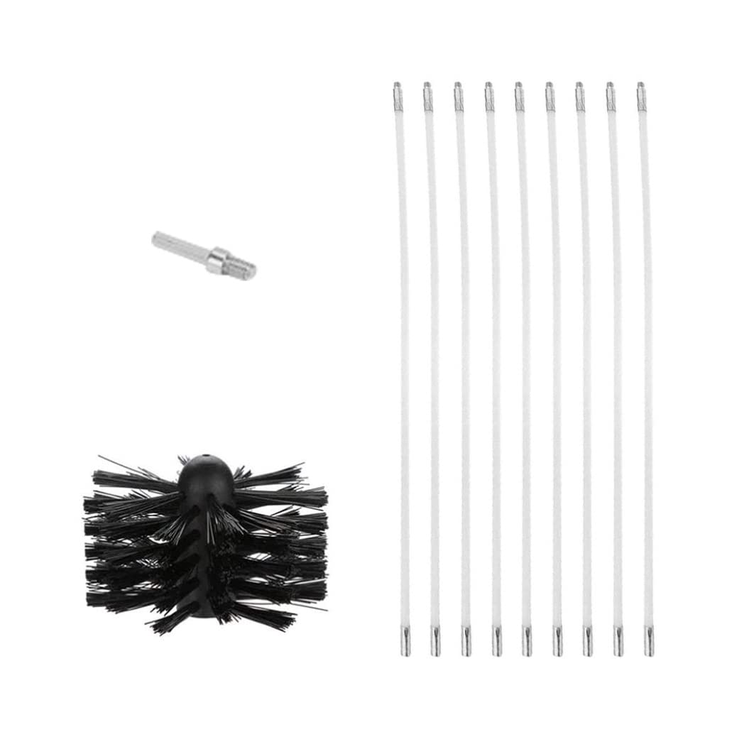 16.14 Inch Chimney Cleaning Brush Kit with 9 Flexible Rods - Heavy Duty Chimney Sweep & Dryer Vent Cleaning Brush - Perfect for Fireplace, Wood Stove & HVAC Maintenance