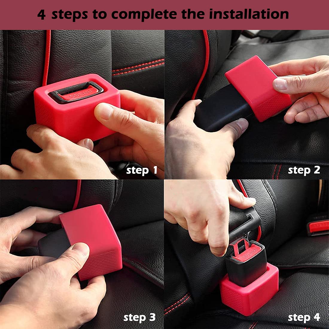 2-Pack BPA-Free Car Seat Belt Buckle Holder - Durable Silicone Seatbelt Buckle Guard for Easy Access | Keep Seat Belt Receiver Upright | Perfect for Kids, Elderly & Disabled Passengers (Red)