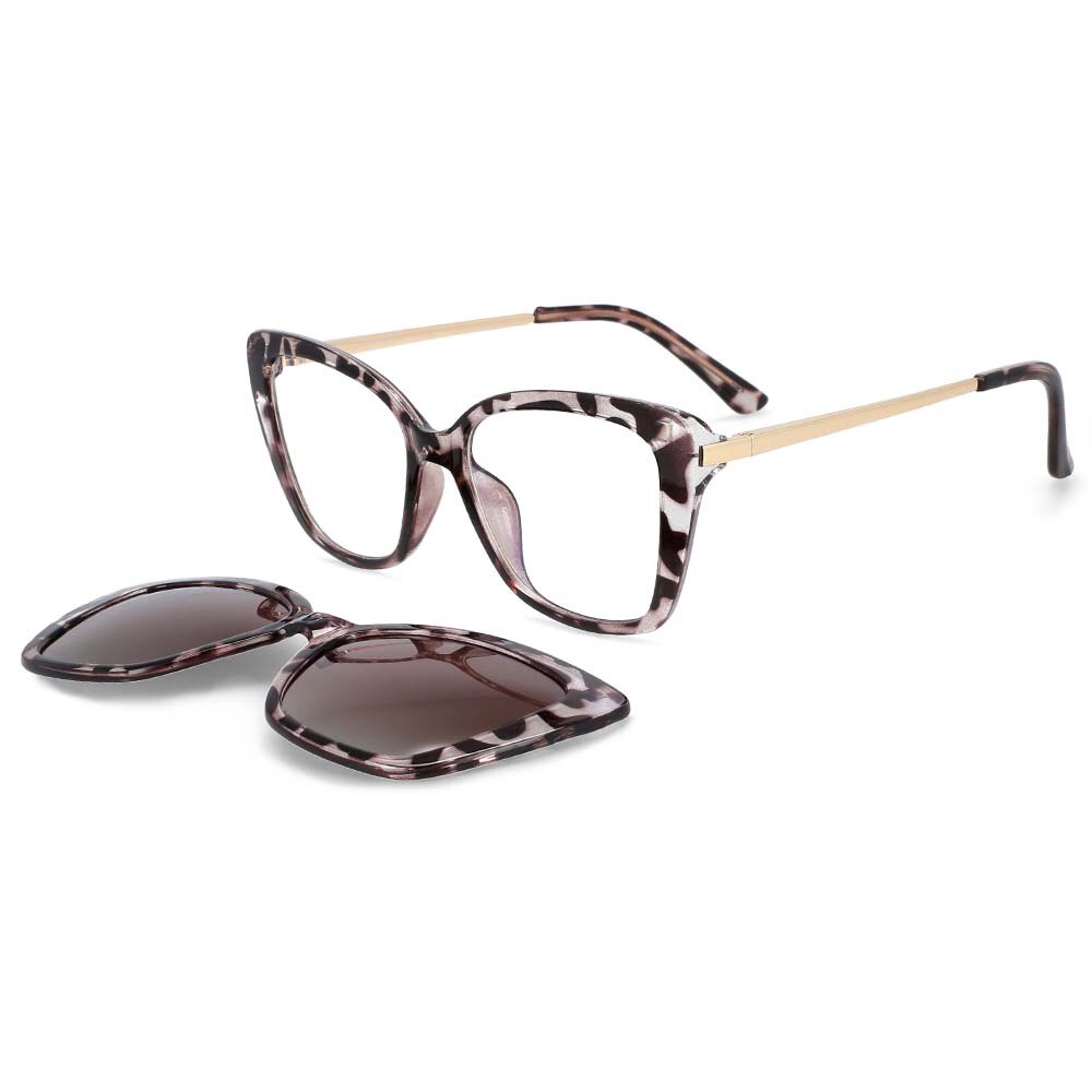 CCspace Women's Full Rim Rectangle Cat Eye Titanium Eyeglasses with Clip-On Sunglasses - Lightweight & Durable Frame for Work, Reading & Outdoor Activities