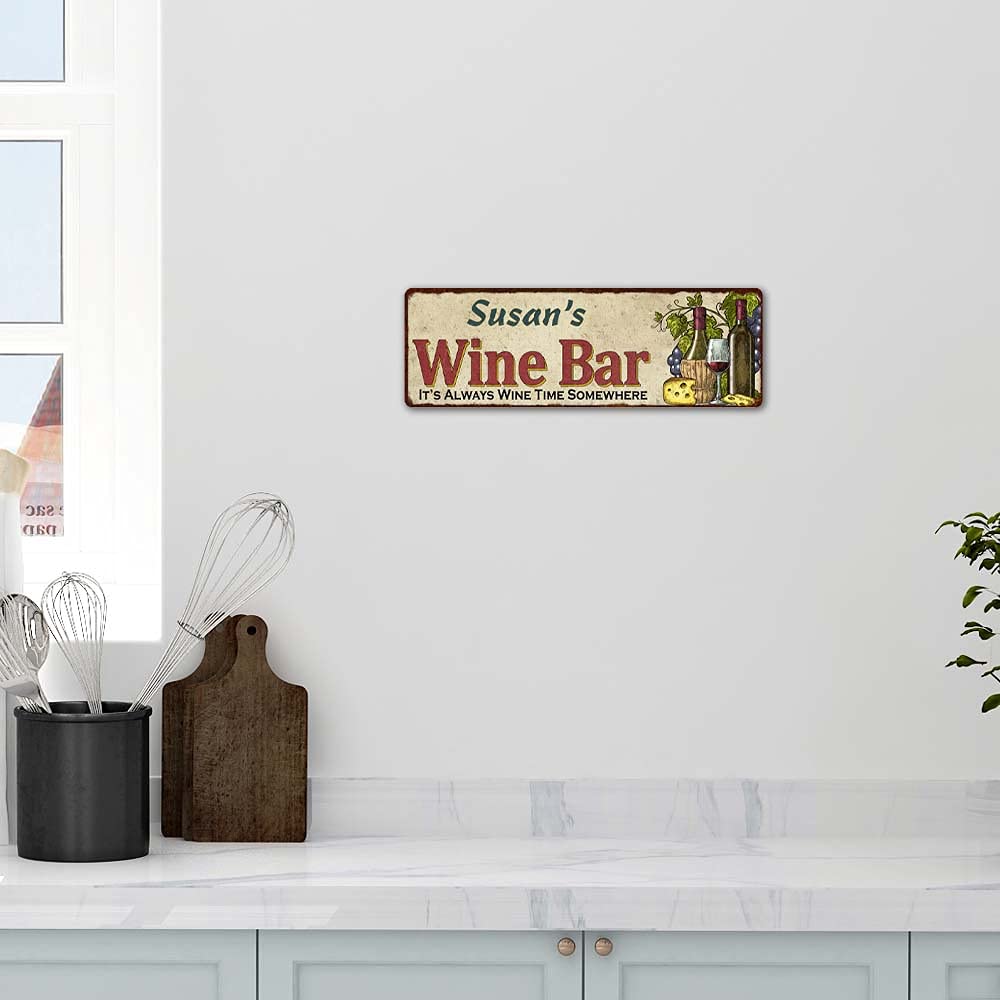 Personalized Wine Bar Sign - Rustic Metal Wall Art for Home, Kitchen & Cellar Decor - 8x24 Inch Matte Finish Tin Plaque - Perfect Gift for Wine Lovers & Housewarming (Great for Dining Rooms, Bars & Entertaining Spaces)