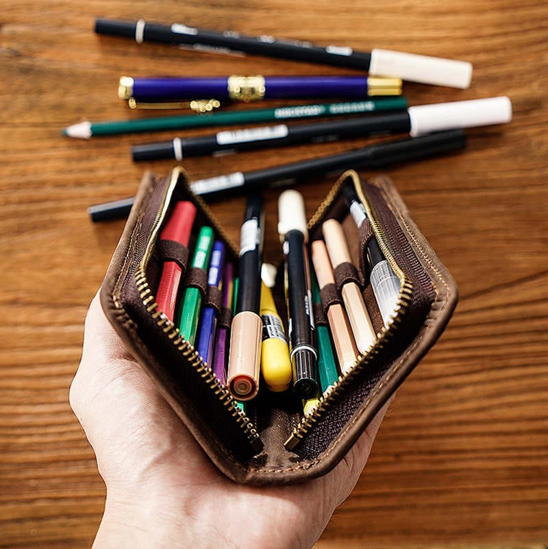 Premium Leather Pen & Pencil Case Holder - Elegant Stationery Organizer for Office, School & Travel - Perfect Gift for Writers & Students