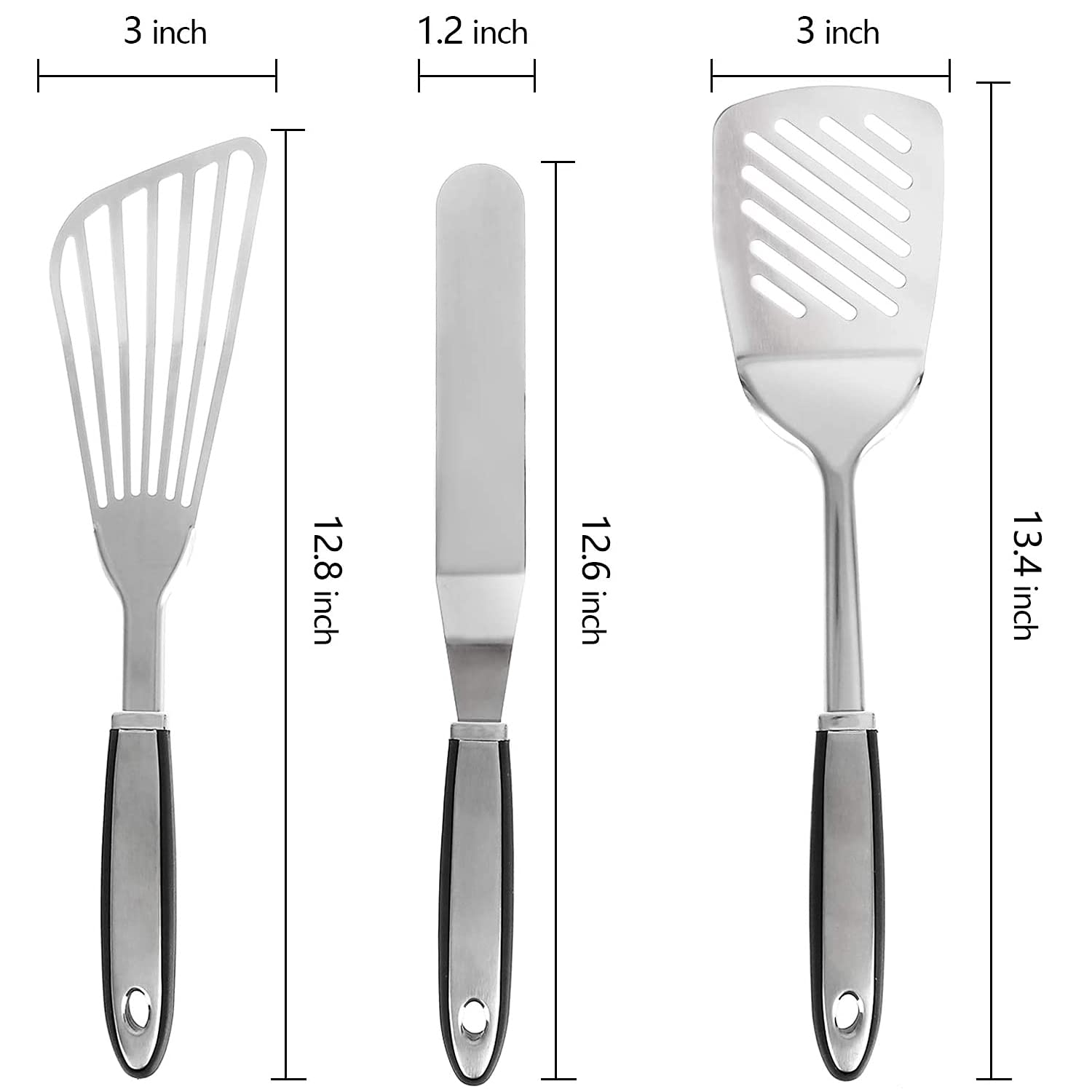 Premium Stainless Steel Spatula Set (3-Piece) - Kitchen Fish Turner, Slotted Spatula & Icing Spatula - Durable Cooking Utensils for Baking, Grilling & Food Flipping - Perfect for Home Chefs & Professional Kitchens
