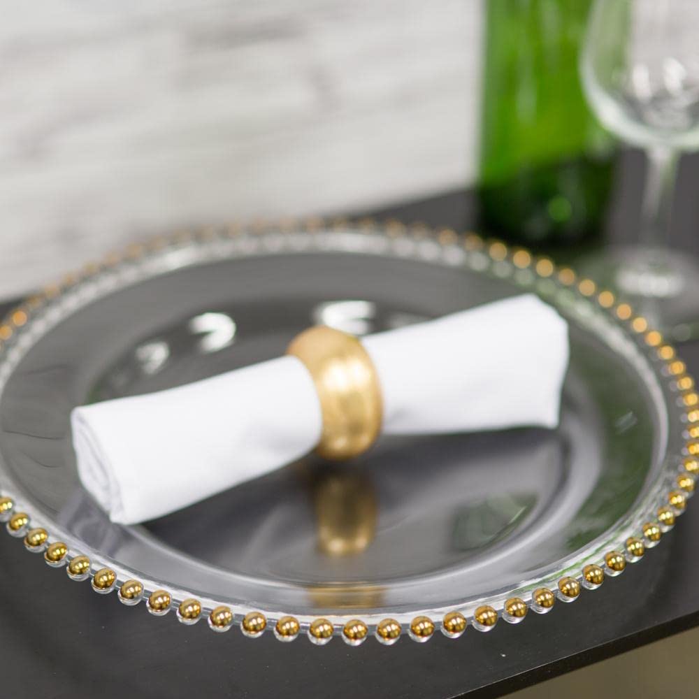 Richland 13-Inch Gold Beaded Glass Charger Plates - Set of 12 Elegant Dinner Plates for Wedding, Party & Holiday Table Decor