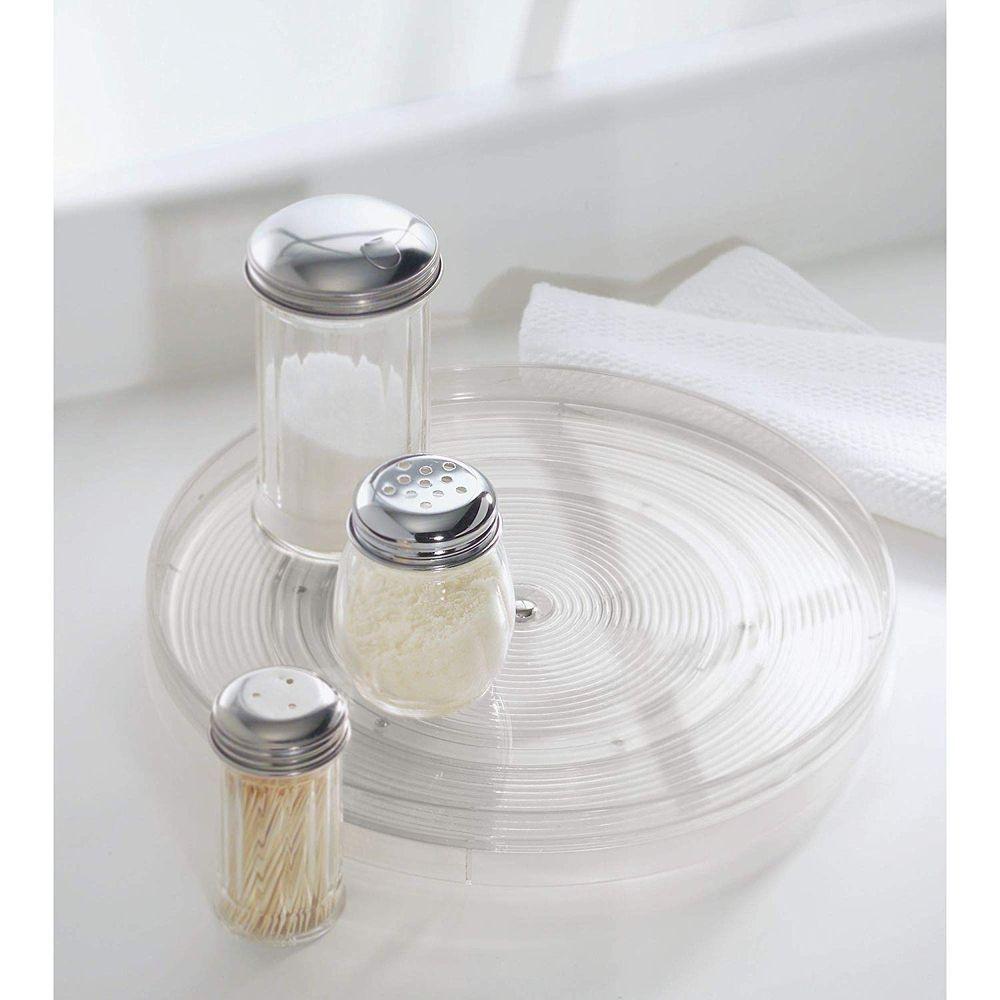 iDesign Linus Clear Plastic Turntable - 12 Inch Spinning Lazy Susan for Kitchen, Pantry, and Bathroom Organization | Durable and Stylish Storage Solution for Spices, Makeup, and More