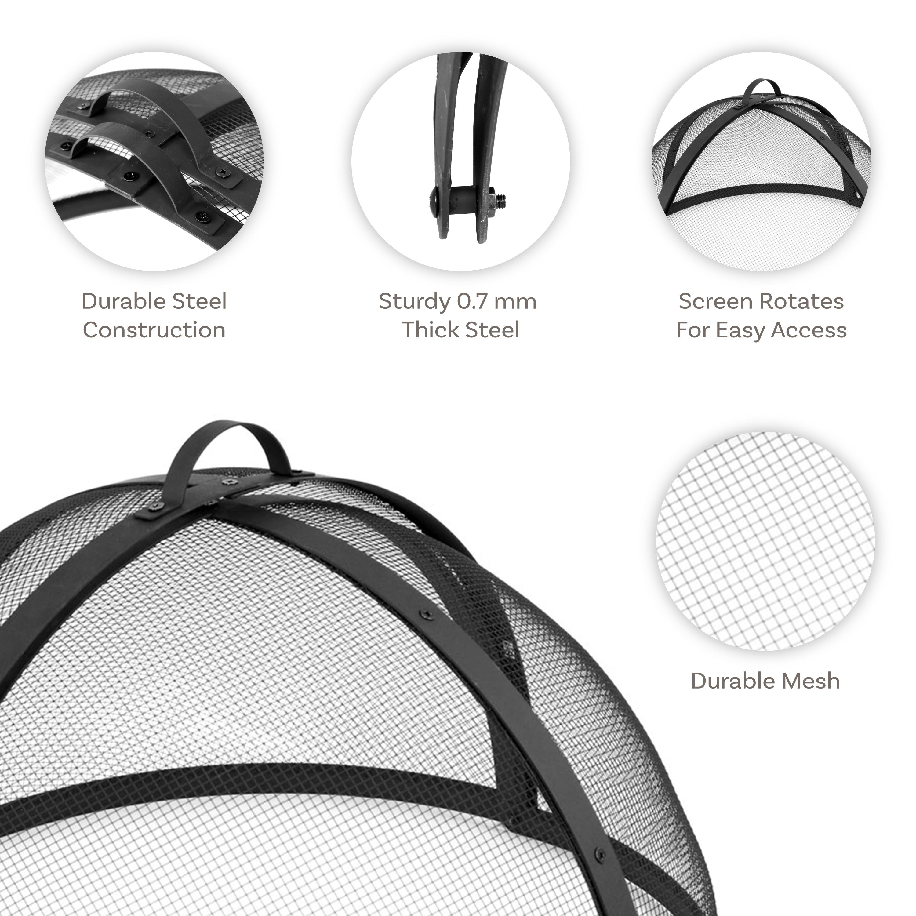 Easy Access Steel Fire Pit Spark Screen Cover - Durable & Rust-Resistant for Outdoor Camping, Backyard, Patio & Bonfire Safety