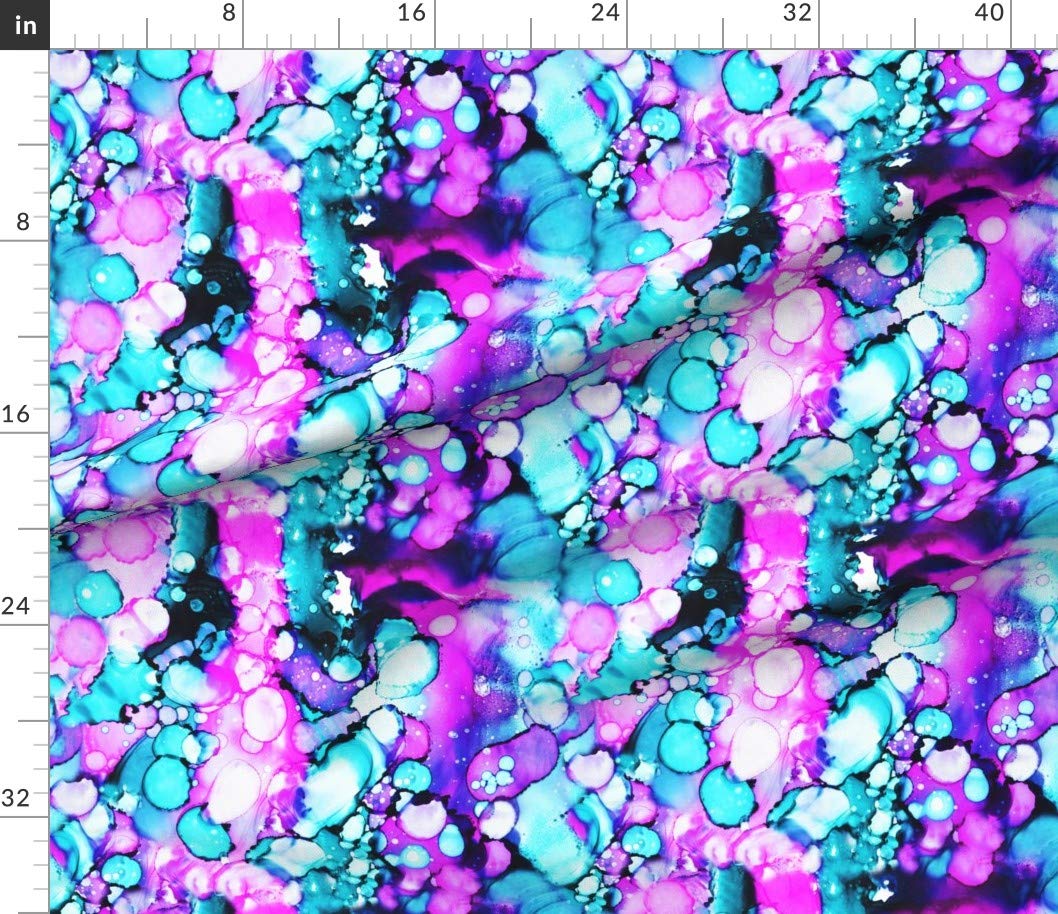 Purple Aqua Abstract Watercolor Teal Mermaid Unicorn Bubbles Printed Cotton Poplin Fabric by The Yard - Premium Spoonflower Material for Sewing, Quilting, Dresses & DIY Crafts - Perfect for Home Decor, Apparel, and Creative Projects