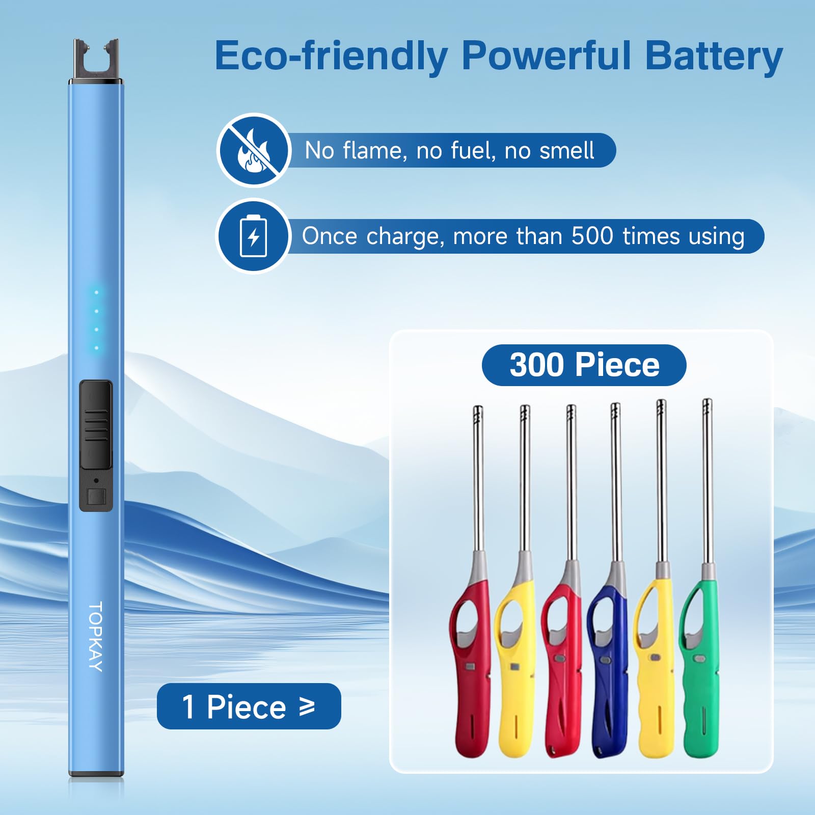 USB Rechargeable Plasma Lighter - Windproof Flameless for Candles, Grill, Camping (Lake Blue)