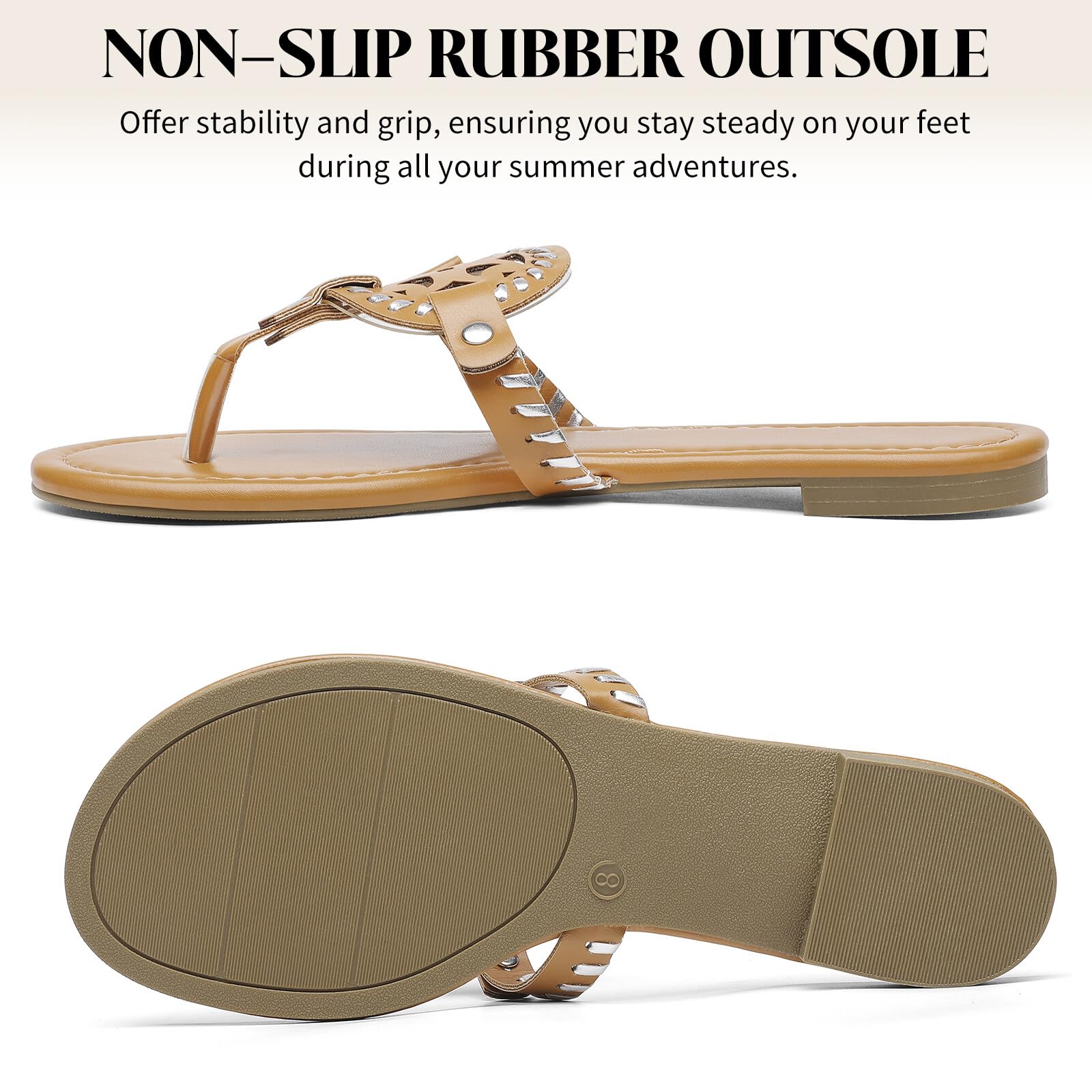 Katliu Women's Flat Sandals - Comfortable Flip Flop Thong Sandals for Summer | Cute & Dressy Beach Sandals for Casual Outings, Vacations & Poolside Relaxation