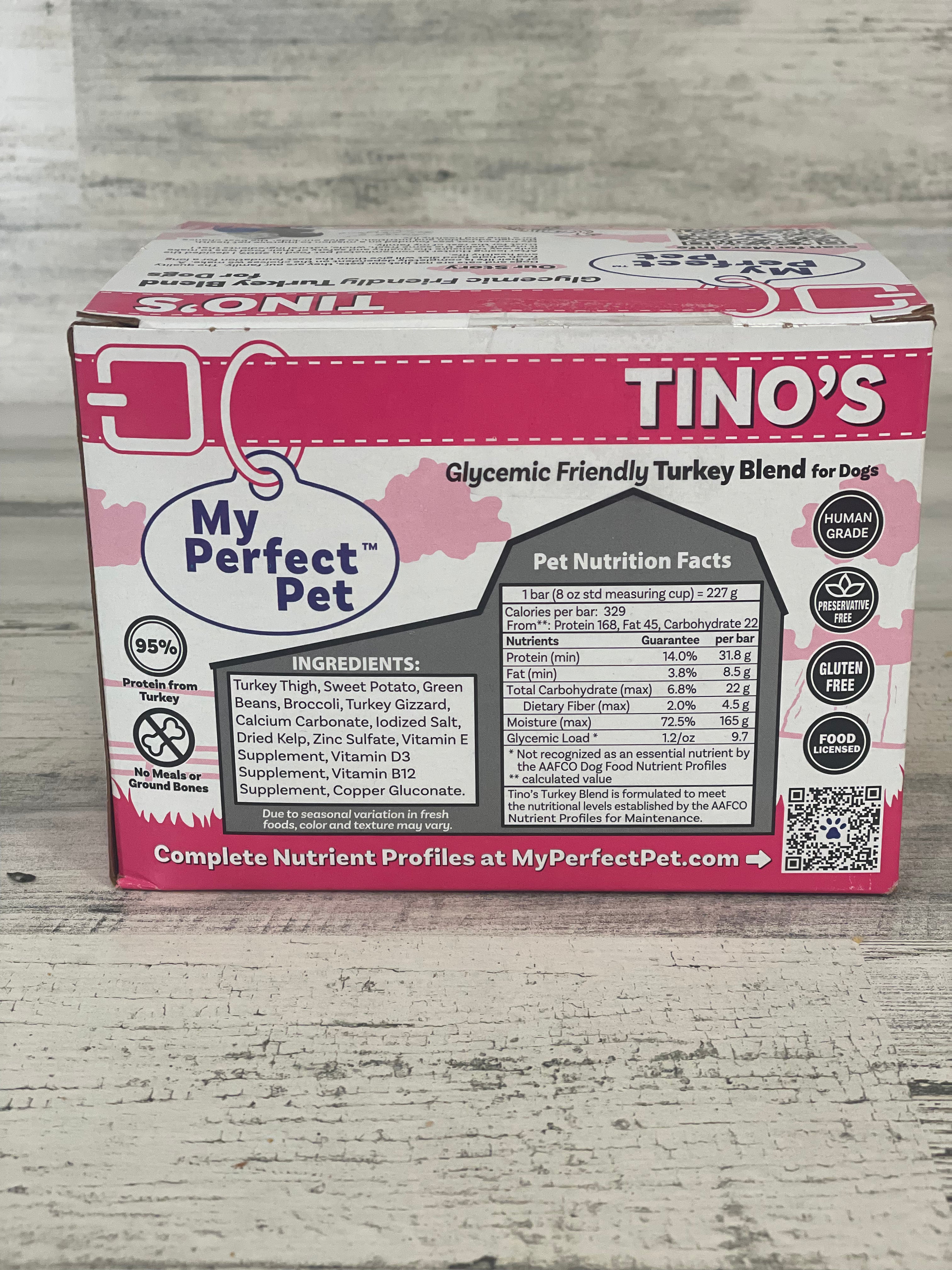 My Perfect Pet Tino's Turkey Frozen Low Glycemic Turkey Dog Food - Grain-Free Healthy Treat for Dogs with Sensitive Stomachs - Perfect for Weight Management & Diabetic Dogs