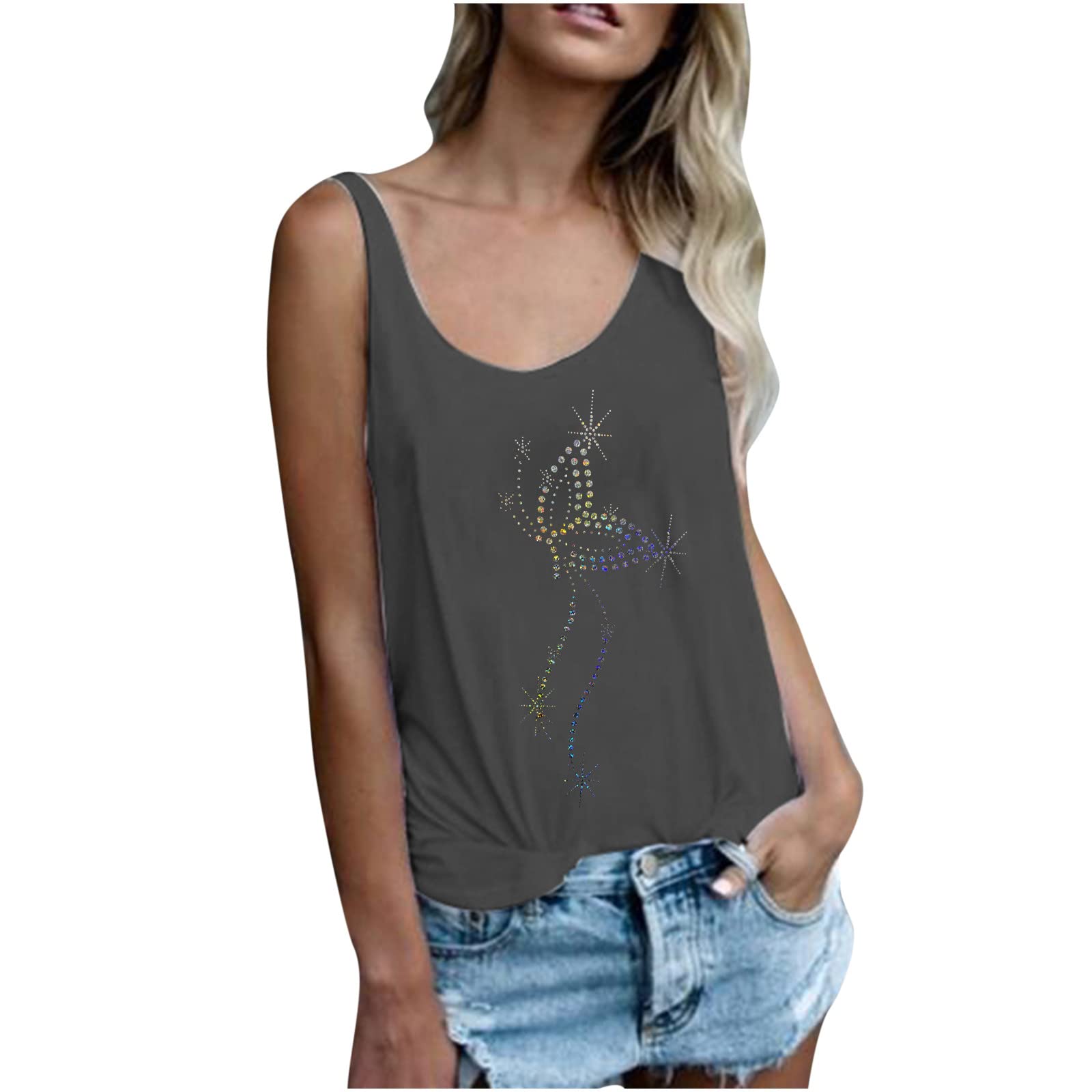Women's Rhinestone Tank Tops - Sleeveless V-Neck Workout Shirts for Running, Gym & Casual Wear | Breathable Athletic T-Shirts for Summer & Fitness Activities