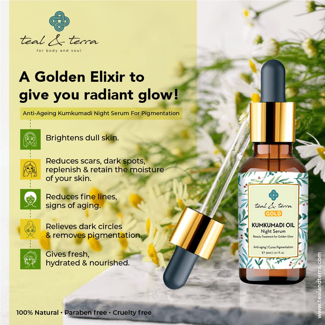 Teal & Terra Skincare Combo Pack: Kumkumadi Oil Tailam (30ml) & Hydrating Lip Balm (30g) | Night Serum for Skin Brightening & Glowing Complexion | Reduces Pigmentation & Moisturizes Dry Lips | Perfect for Nighttime Skincare Routine & Daily Lip Care