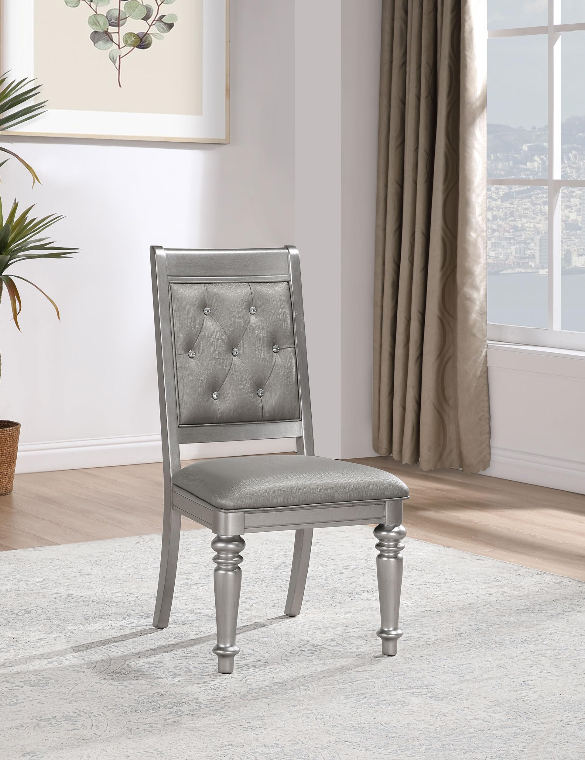 Danette Upholstered Side Chairs with Tufted Back - Set of 2 Metallic Platinum Dining Chairs by Coaster Furniture | Perfect for Dining Room, Kitchen, or Home Office