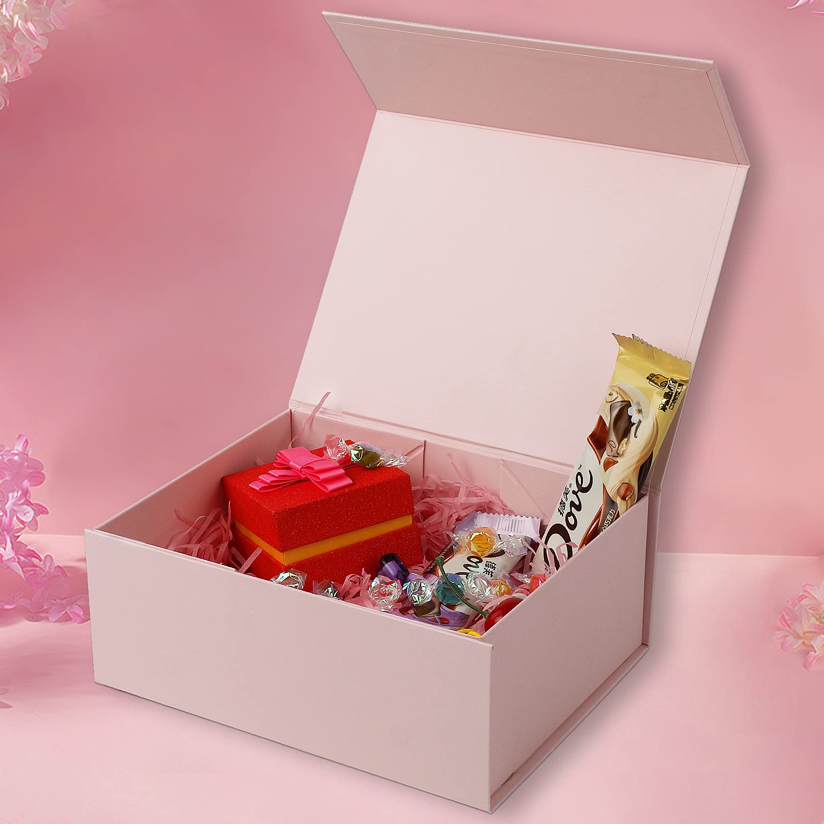 Magnetic Gift Box 3-Pack - Pink Collapsible with Lids for Birthdays, Mother's Day