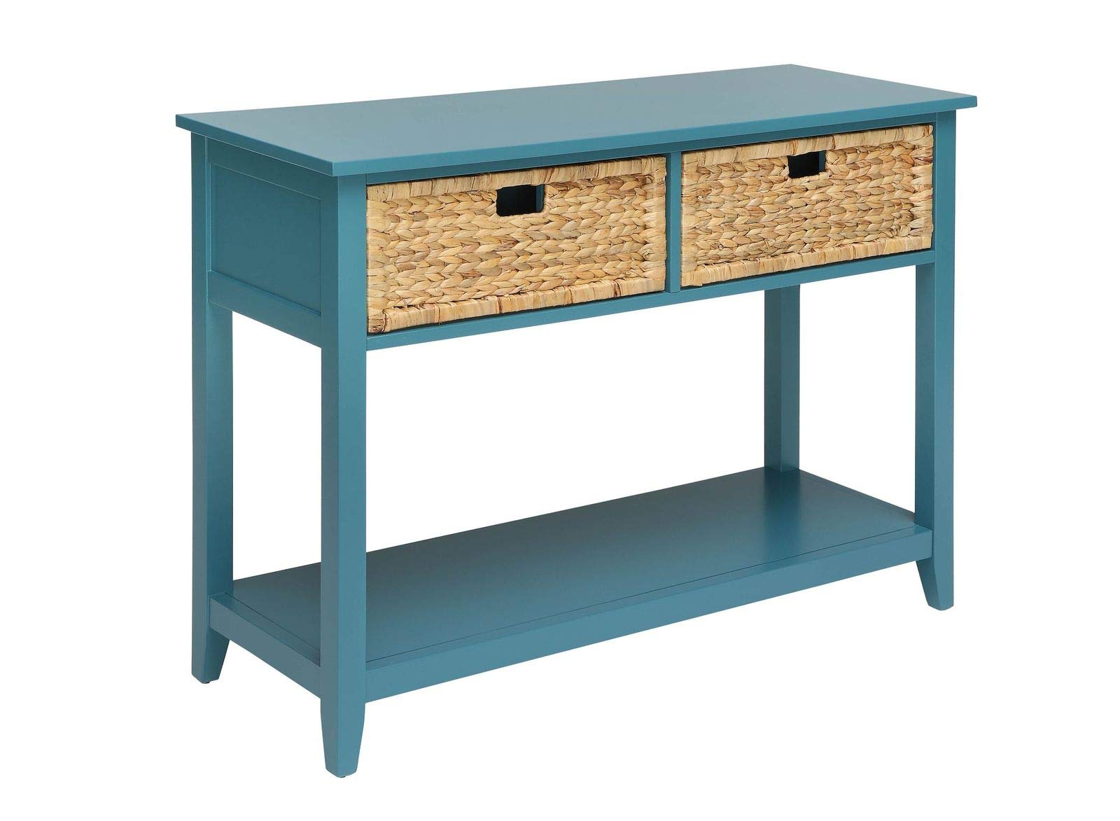 Modern Entryway Console Table with 2 Woven Basket Drawers & Open Shelves - Slim Rectangular Sofa Table for Hallway, Living Room, Staircase | Perfect for Home Decor, Small Space Storage & Entry Organization