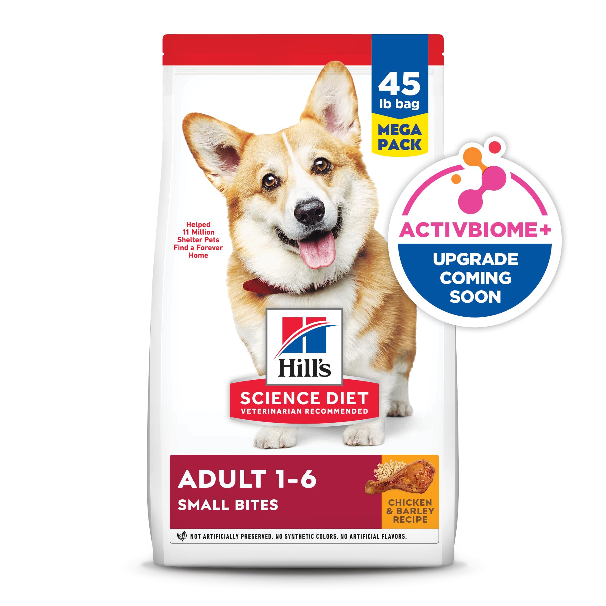 Hill's Science Diet Adult Dry Dog Food - Premium Nutrition for Dogs 1-6 Years, Chicken & Barley Recipe, Small Kibble, 45 lb Bag - Perfect for Small to Medium Breed Dogs at Home or Travel