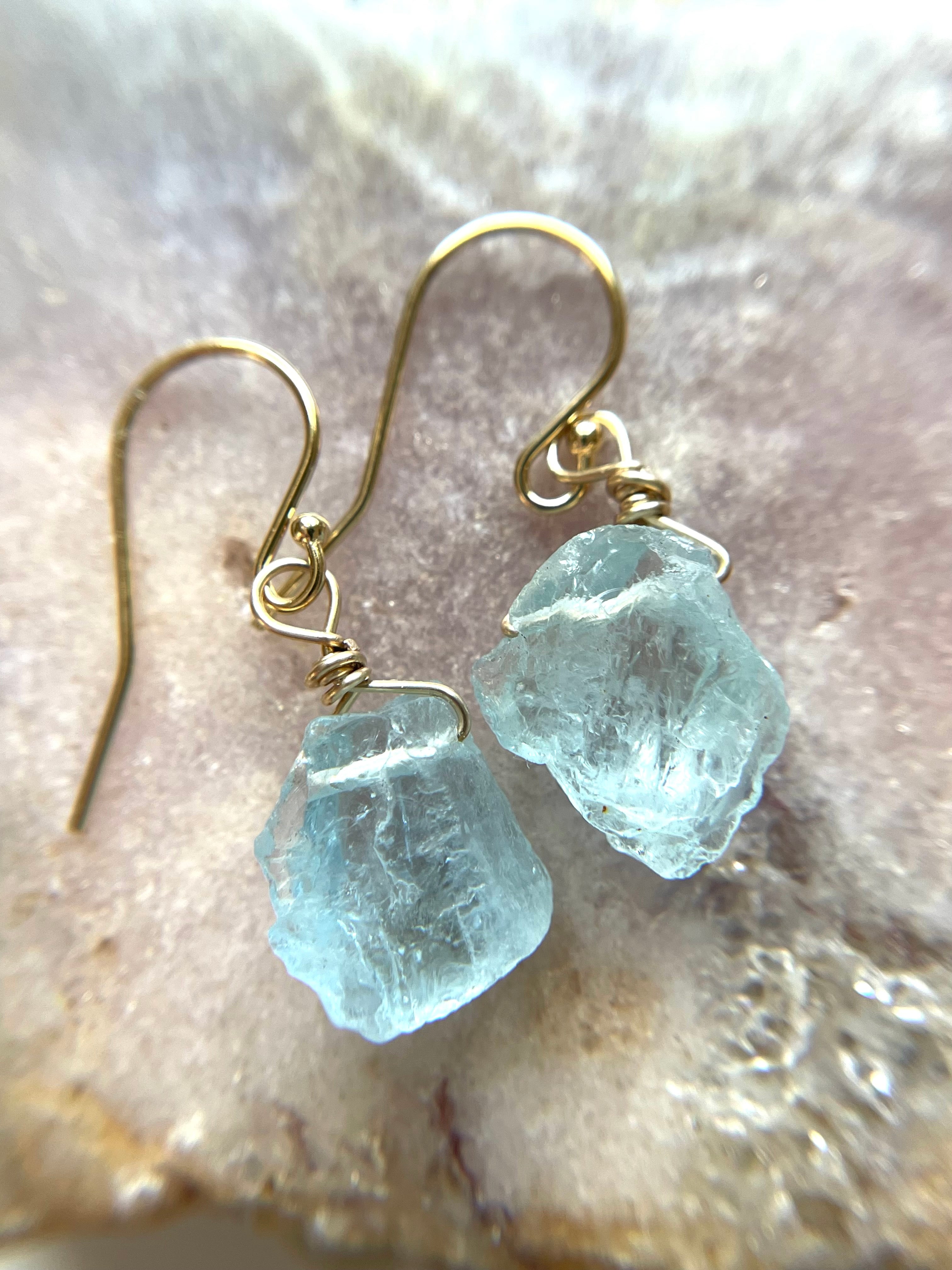 Exquisite Raw Natural Aquamarine Earrings in 14K Gold Filled or 925 Sterling Silver - Perfect for Weddings, Date Nights & Boho Chic Outfits