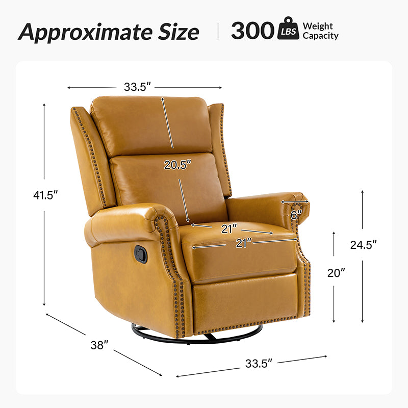 Martina Genuine Leather Manual Swivel Glider Recliner Chair - Comfortable Living Room Seating for Relaxing, Reading & Nursing