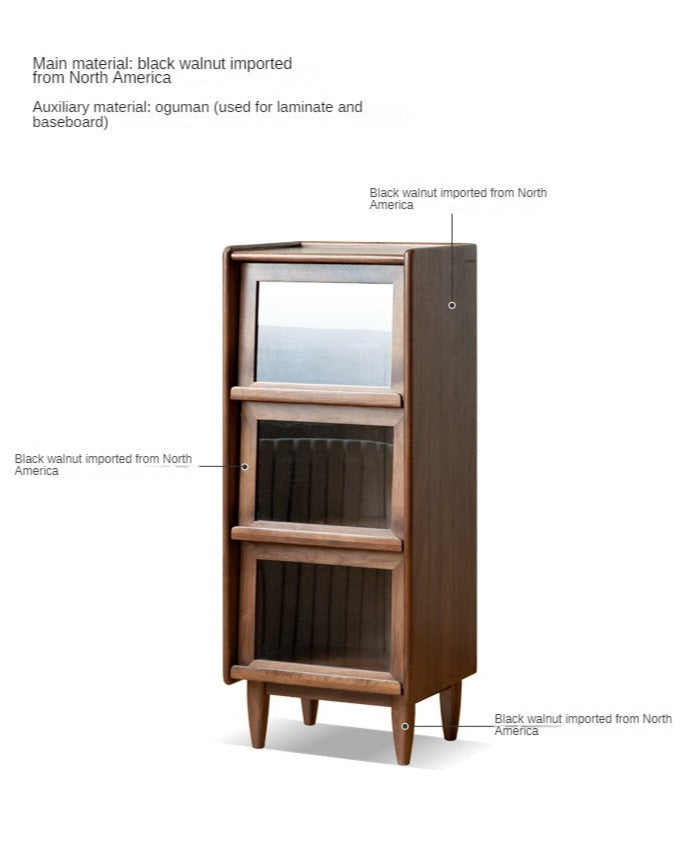 Solid Black Walnut & Oak Wood Glass Flip Door Display Cabinet with LED Lights - Perfect for Living Room, Bedroom & Office Storage & Display