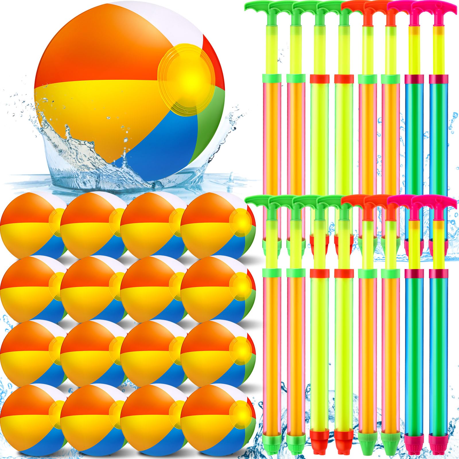 Tanlade 36 Pcs Bulk Water Guns & Inflatable Rainbow Beach Balls (4.72/6/12 Inches) - Summer Pool Party Favors, Kids Water Squirters & Pool Toys for Beach Parties, Backyard Fun & Outdoor Water Play