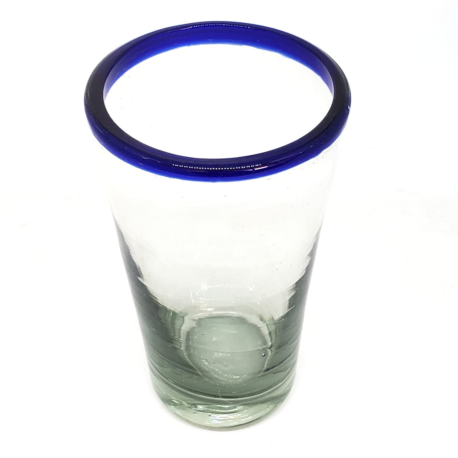 Eco-Friendly Cobalt Blue Rim 16 oz Pint Glasses Set of 6 - Recycled Lead-Free & Toxin-Free Glassware for Beer, Cocktails & Home Bar Decor