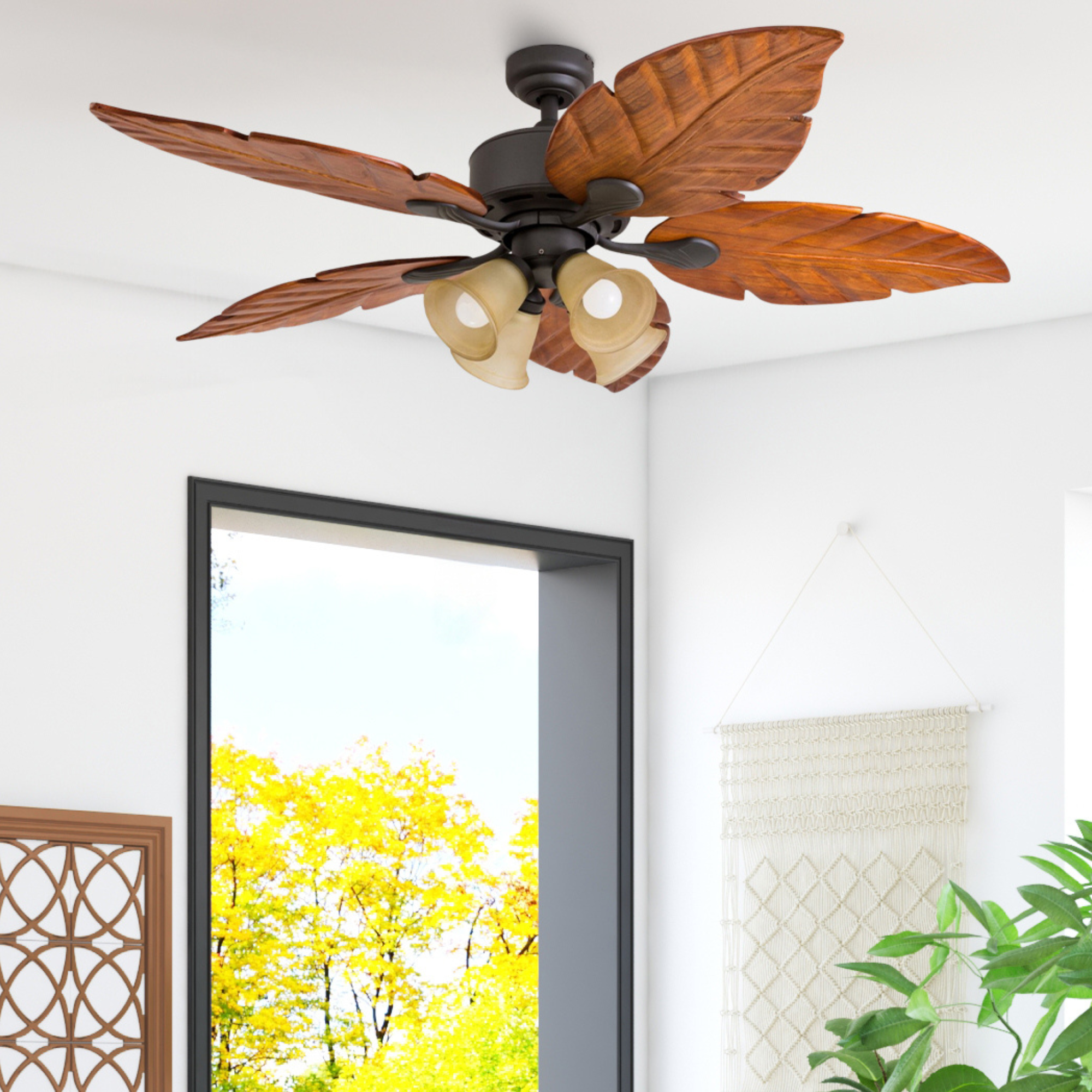 52 Inch Bronze Remote Control Ceiling Fan with Light - Modern Energy Efficient Indoor Cooling Fan for Living Room, Bedroom, and Office