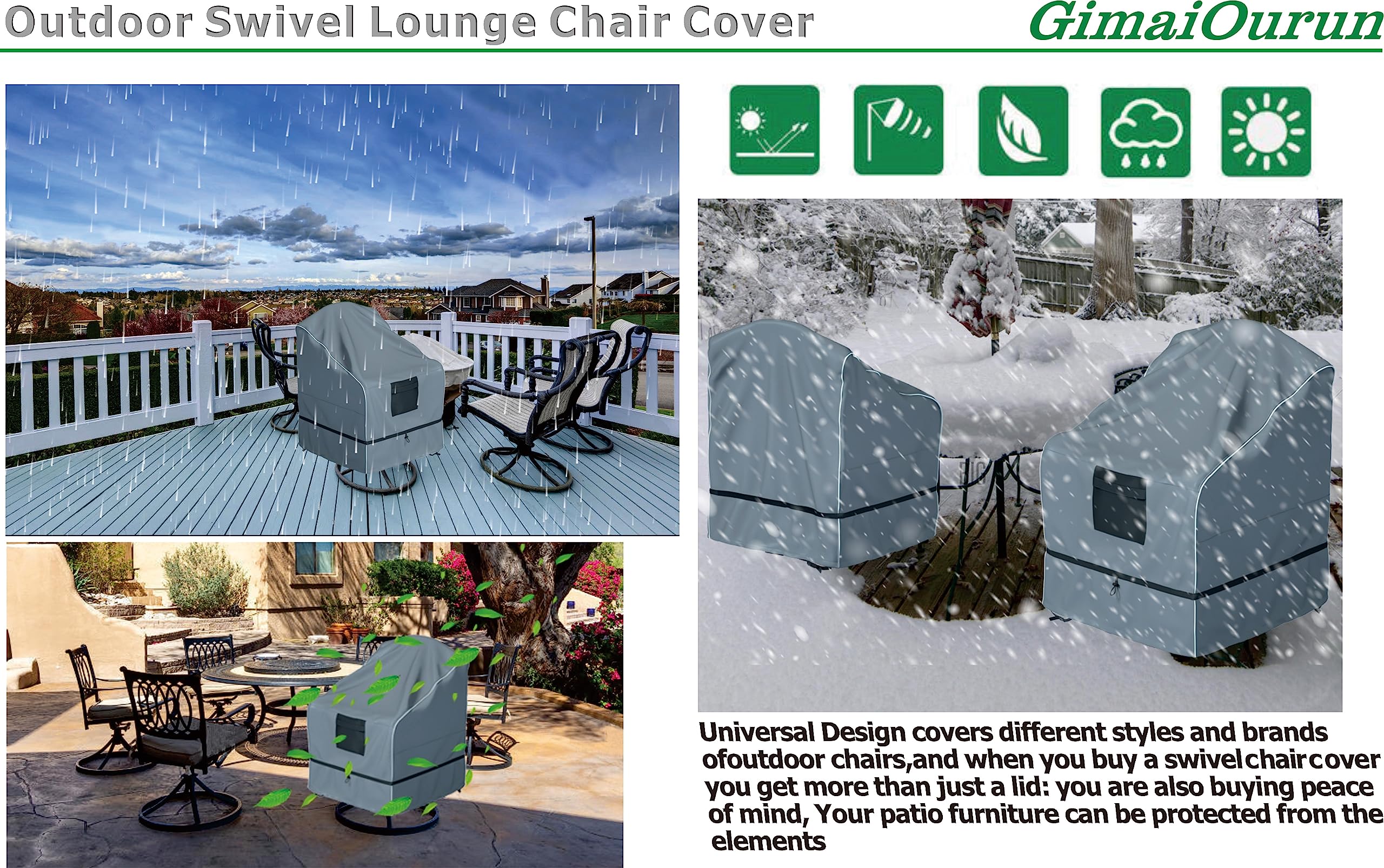 4 Pack Waterproof Heavy Duty Outdoor Swivel Lounge Chair Covers - 29