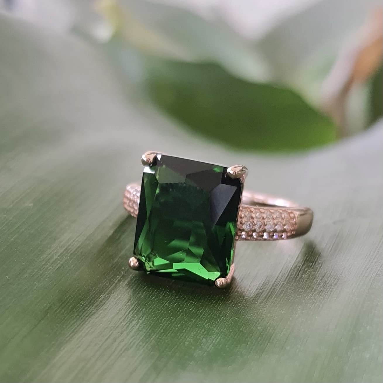 16K Rose Gold Green Stone Talisman Ring for Women - Good Luck, Money & Dream Jewelry, Rectangular Birthstone Ring for Psychic Protection | Perfect for Spiritual Healing, Meditation & Positive Energy