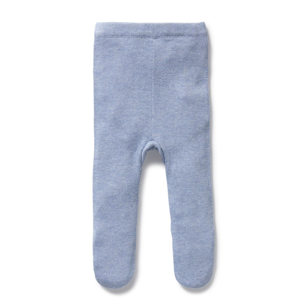 Organic Blue Speckle Knitted Baby Leggings with Feet - Soft & Stretchy Cotton Pants for Infants & Toddlers - Perfect for Playtime, Sleepwear & Everyday Comfort