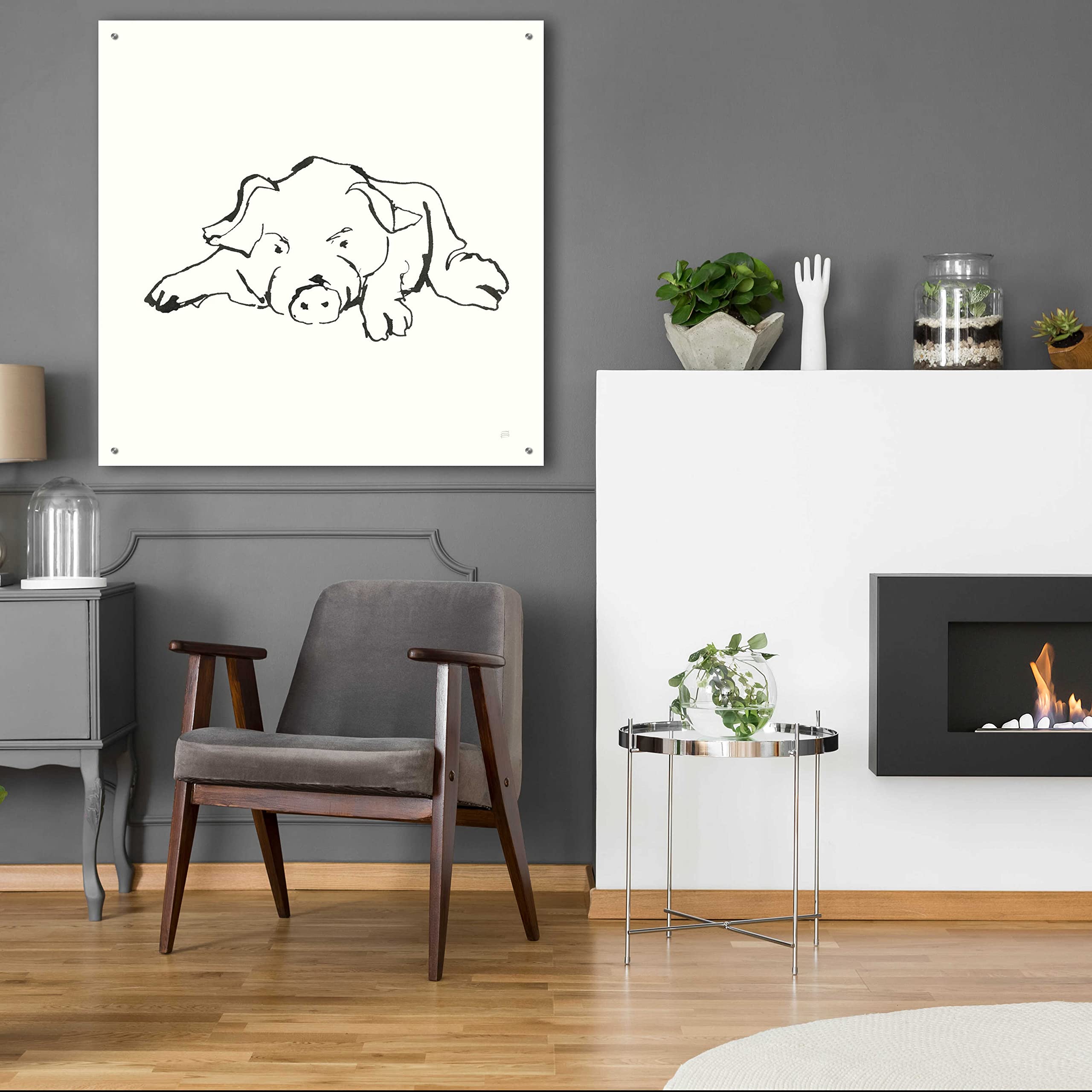 Chris Paschke 'Line Pig I' Acrylic Glass Wall Art - 36x36 Inch Modern Abstract Painting for Living Room, Bedroom & Office Decor