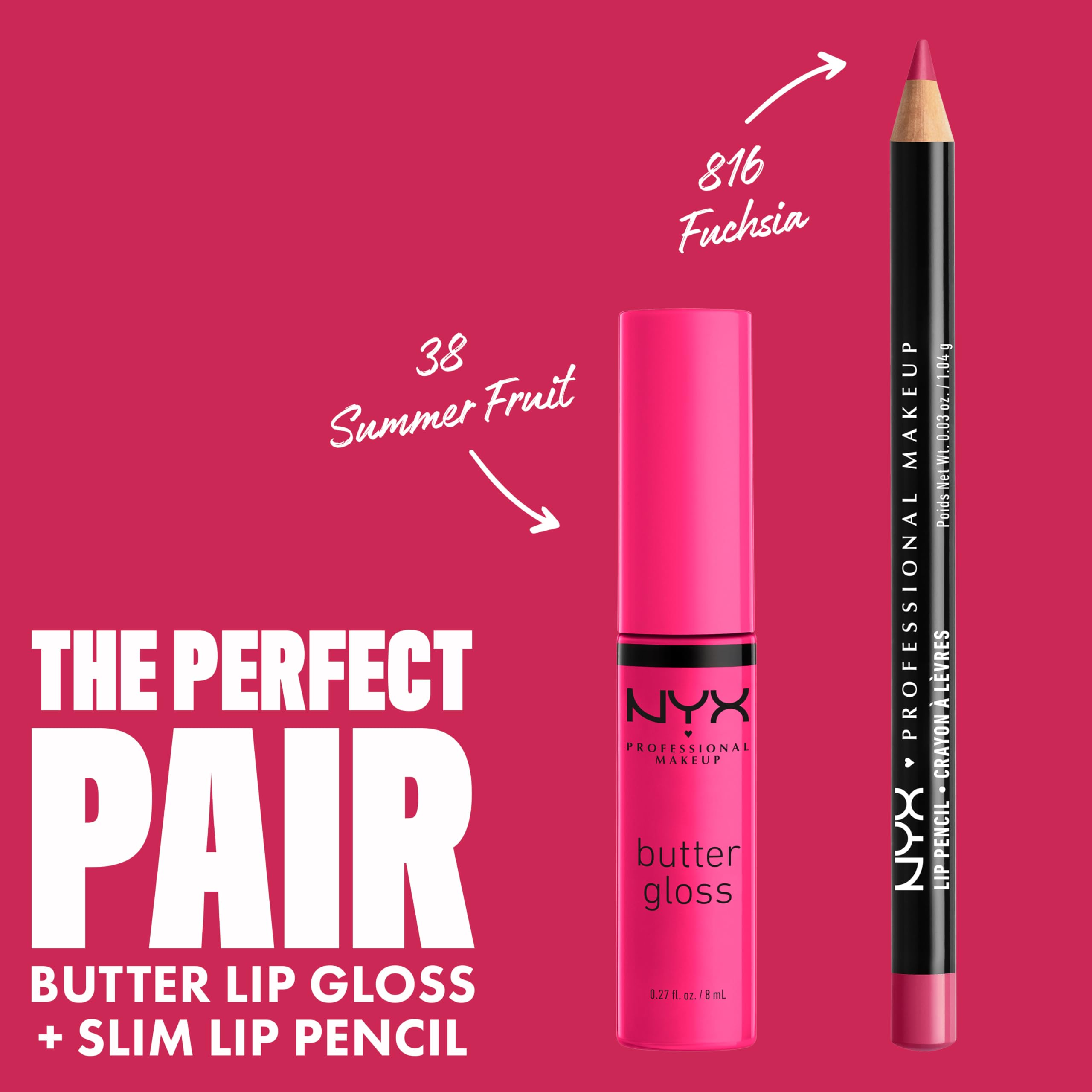 NYX Professional Makeup Butter Gloss - Non-Sticky Lip Gloss in Summer Fruit (Hot Pink) | Hydrating & Shiny Lip Color for Everyday Wear, Date Night & Special Occasions