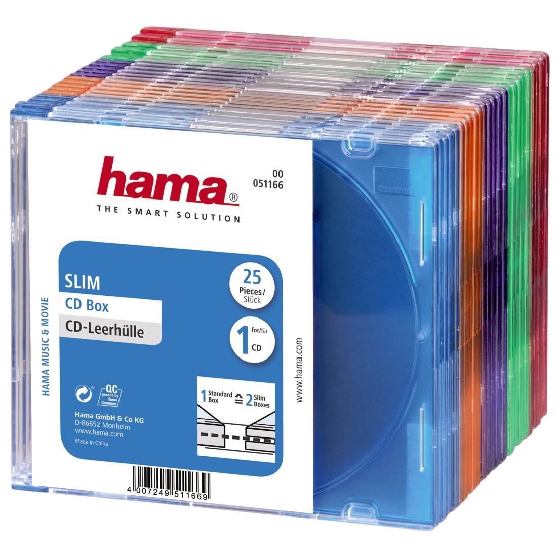 Hama Slim CD Cases - Pack of 25 Multicolored Storage Sleeves for Music, Movies & Data Discs - Perfect for Organizing CDs at Home, Office or Car