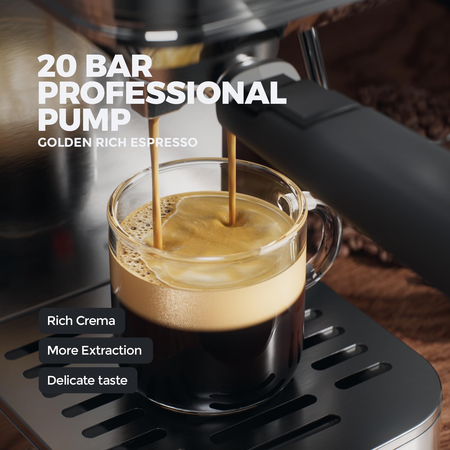 20 Bar Espresso Machine with Milk Frother - Semi-Automatic Coffee Maker for Latte & Cappuccino, 1450W Cold & Hot Brew Coffee Machine with 34oz Water Tank - Perfect for Home, Office & Cafe Use