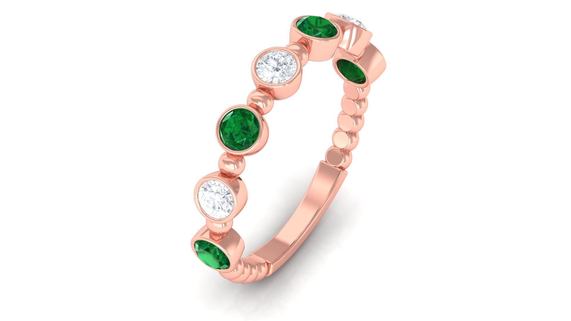 0.75 CT Lab-Created Emerald & Moissanite Ring in 14K Solid Gold - Certified Half Eternity Band for Women - Perfect for Engagement, Anniversary & Special Occasions
