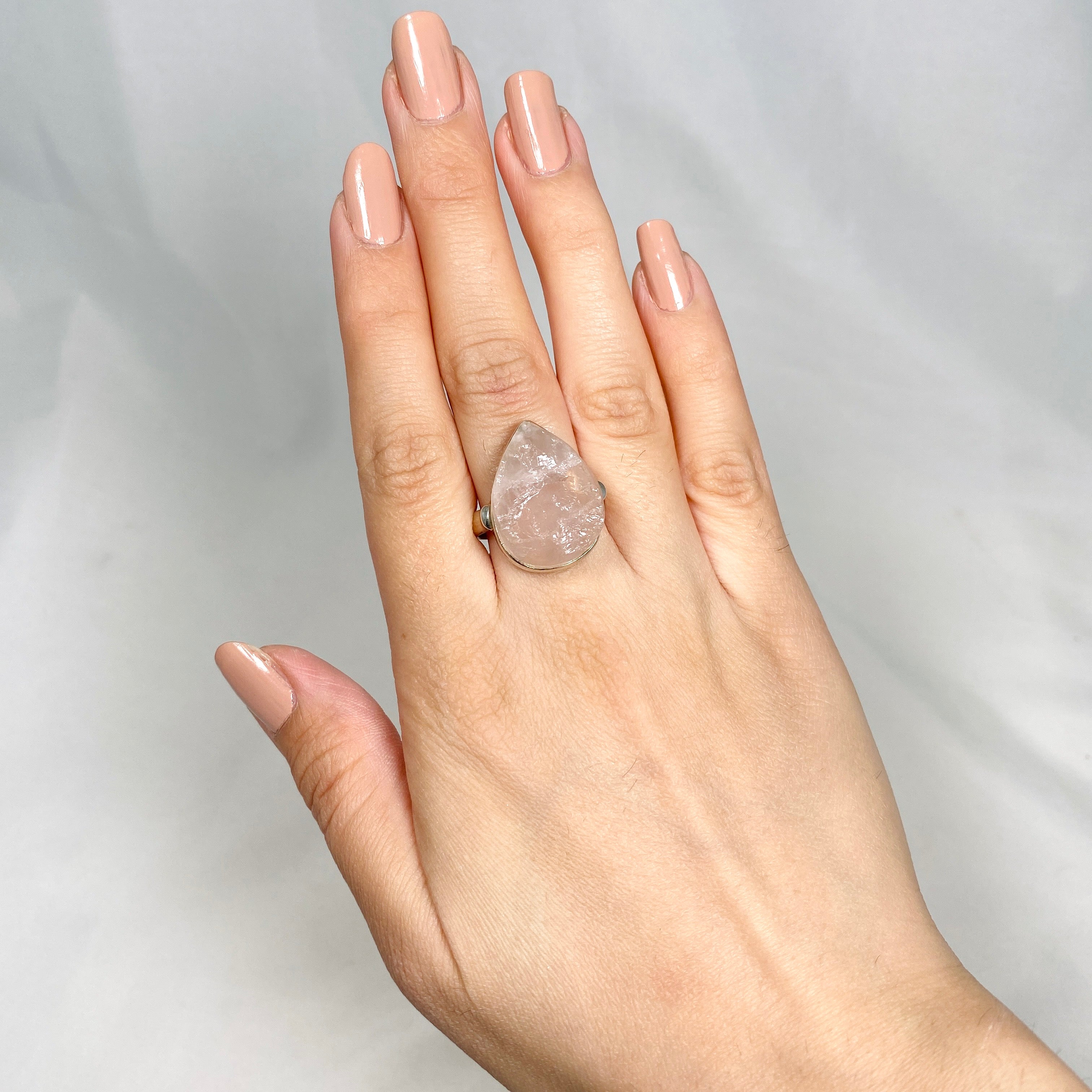 Natural Rose Quartz Raw Teardrop Ring - Size 9 - KRGJ1306 - Perfect for Boho Jewelry & Spiritual Healing Gifts
