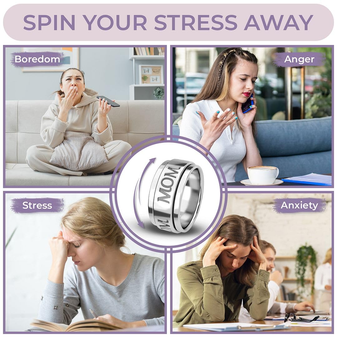 925 Sterling Silver Mom Spinner Ring for Women - Elegant Adjustable Spinner Band Jewelry Gift for Mother's Day, Birthday & Anniversary | Perfect for Everyday Wear, Special Occasions & Thoughtful Gifting