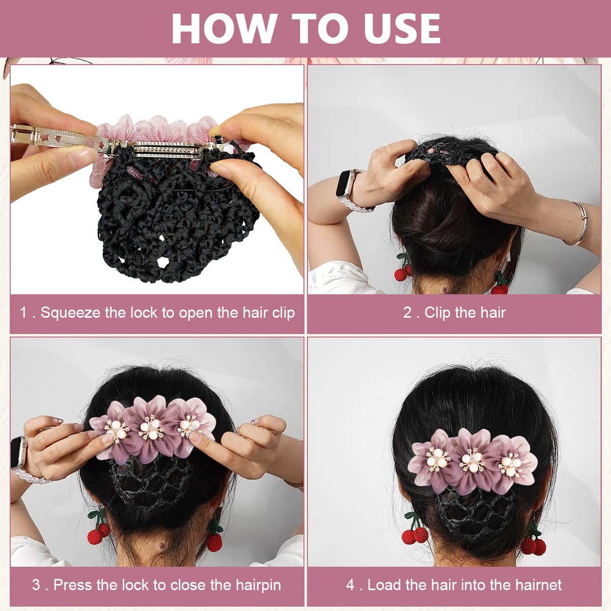 MAYCREATE® Women's Hair Bun Accessories - Elegant Flower Hair Snood Net & Pearl Mesh Bun Maker - Secure Hair Bun Cover for Daily Use, Work & Dance Performances | Perfect for Ballet, Office & Special Occasions