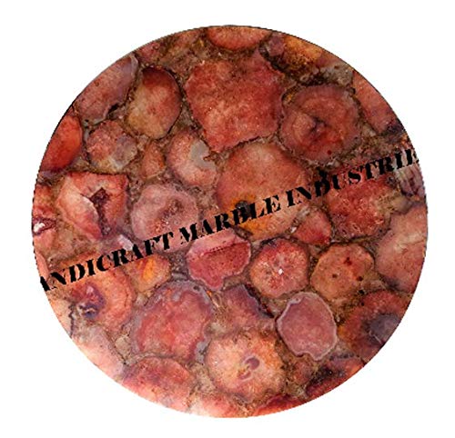Natural Red Agate Stone Round Table Top - Handcrafted Coffee, Dining & Meeting Room Table Decor - Unique Home & Office Centerpiece for Elegant Interior Design