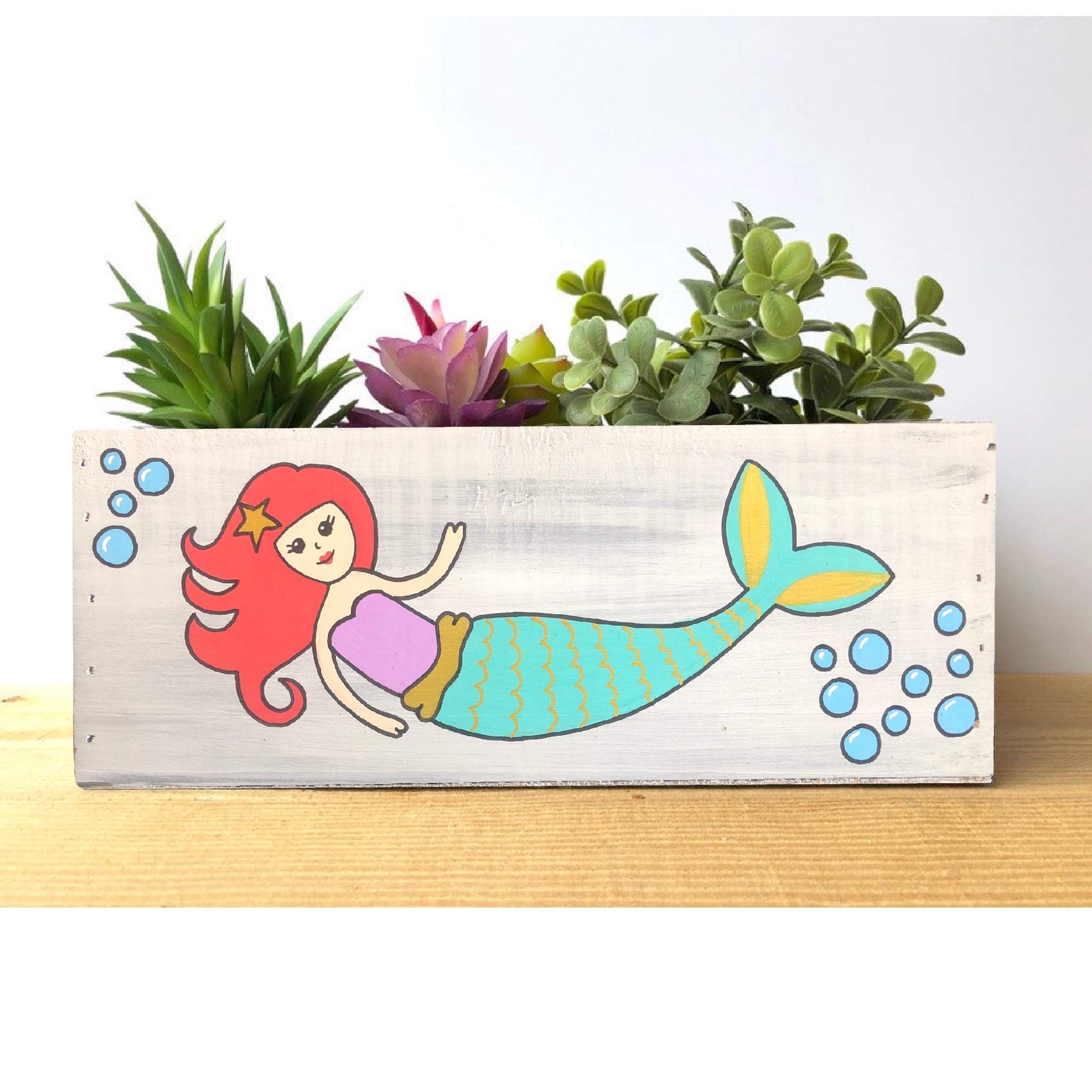Mermaid Planter for Succulents - Ocean Themed Ceramic Flower Pot, Unique Gift for Daughter & Girls Bedroom Decor - Perfect for Home, Office, and Party Centerpieces