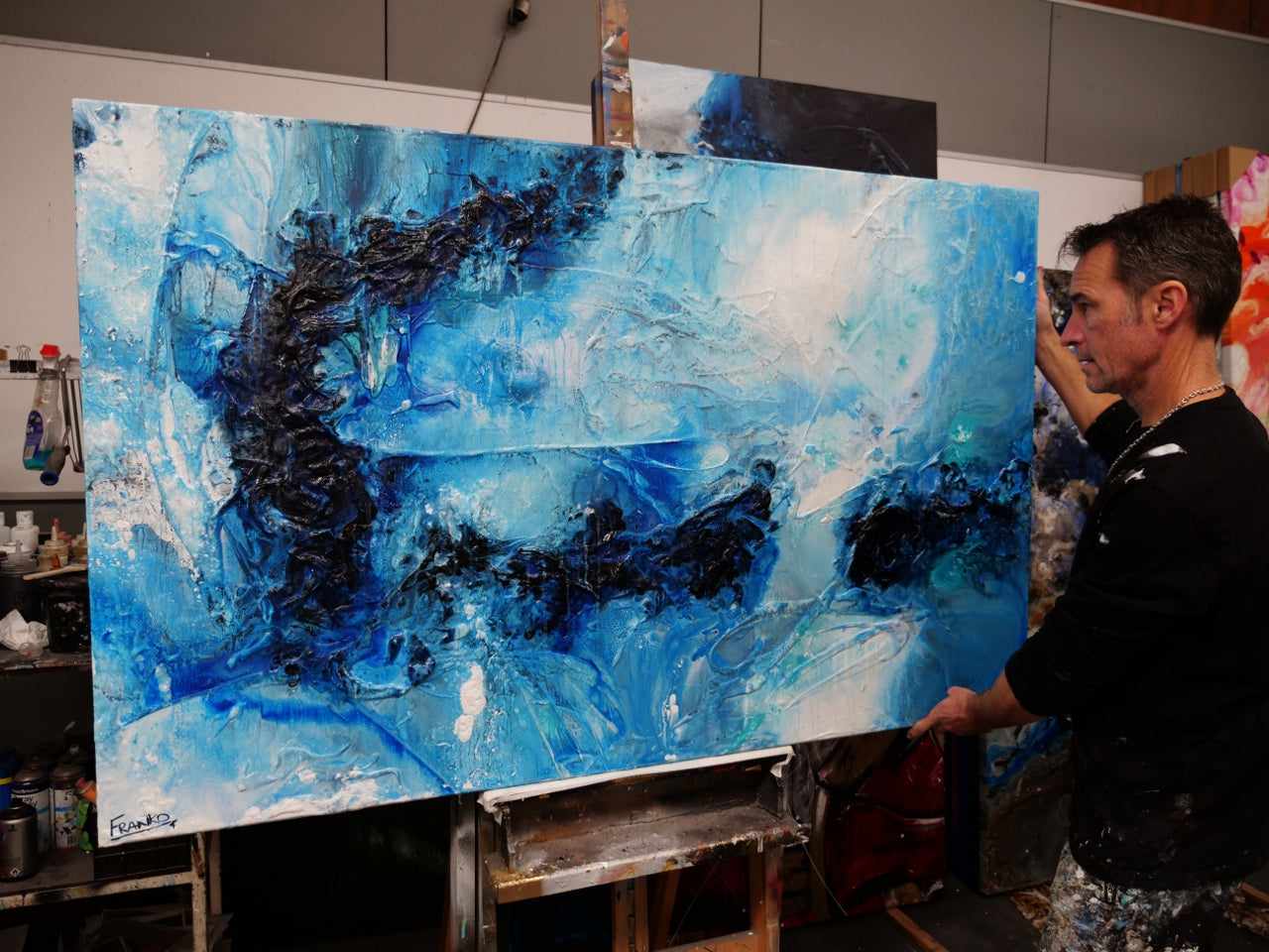 Blue Oyster Bay 160cm x 100cm Blue White Textured Abstract Canvas Art - Perfect for Modern Living Room, Bedroom, or Office Wall Decor